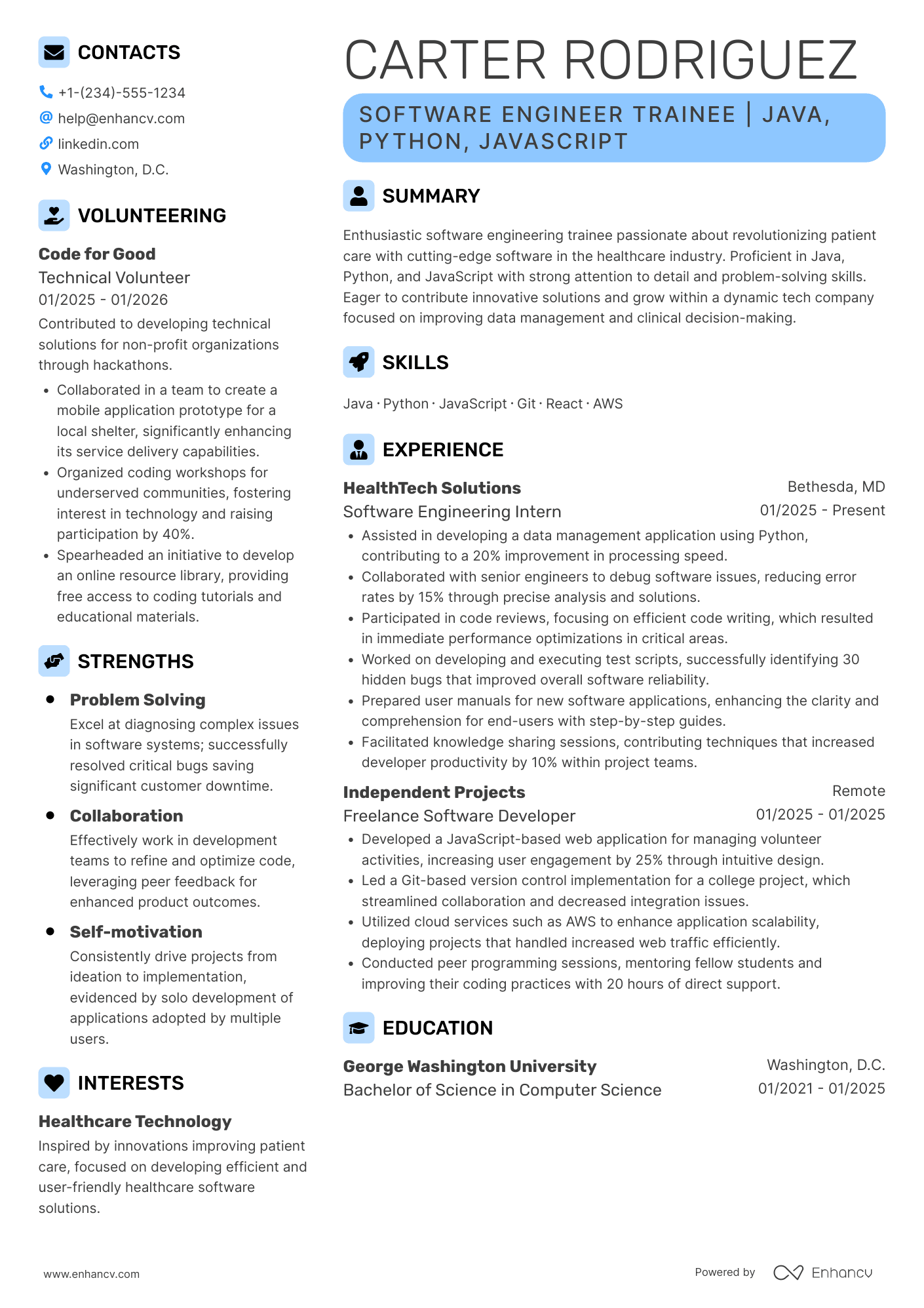 Software Engineer Trainee Resume Example