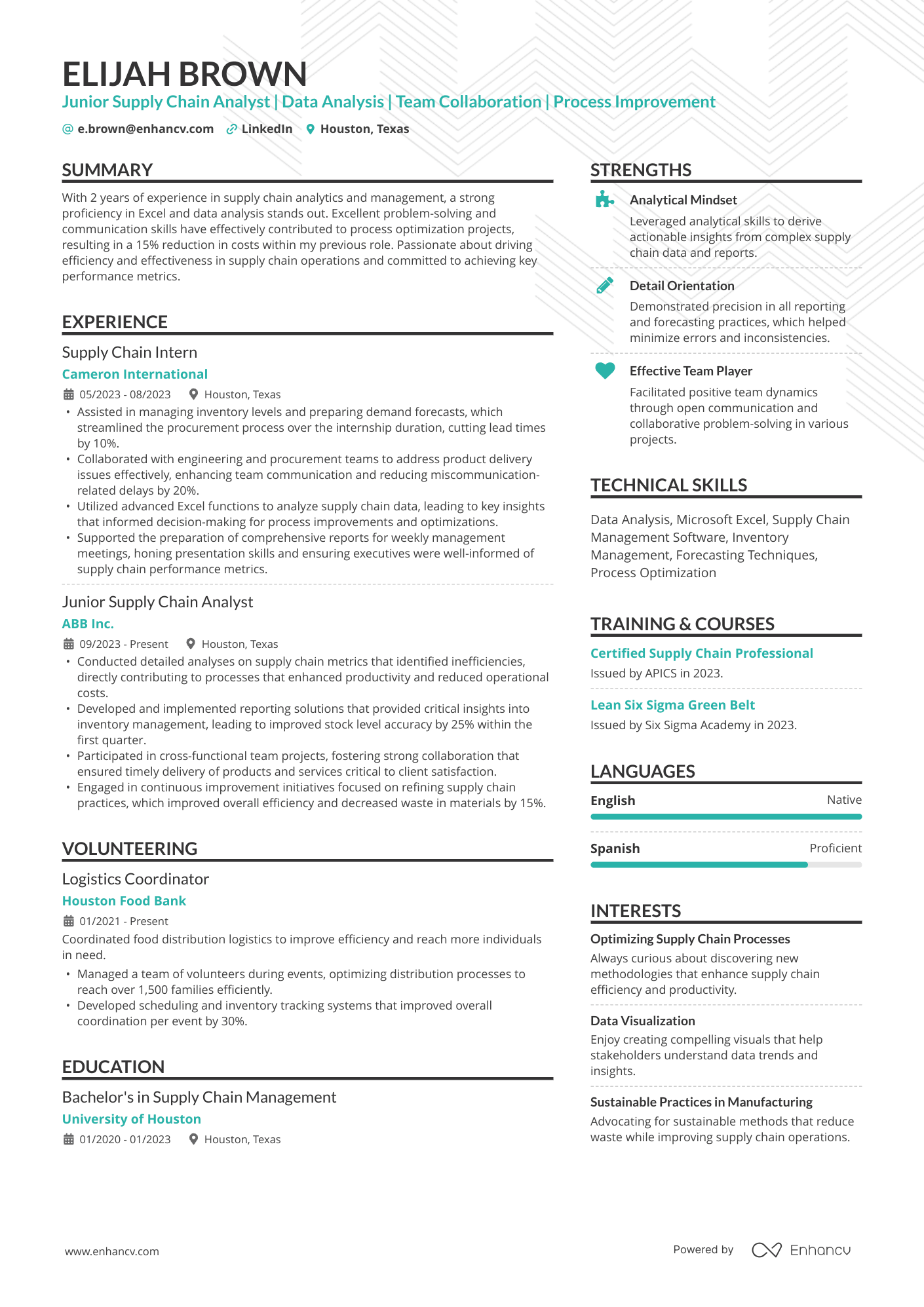 Junior Supply Chain Analyst Resume Example