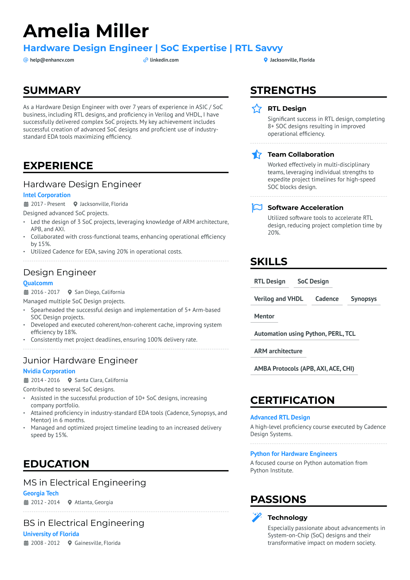 Hardware Design Engineer Resume Example