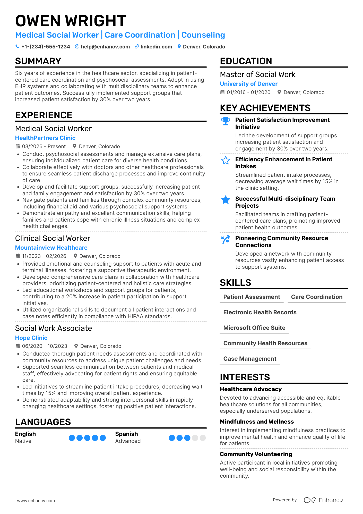 Medical Social Worker Resume Example