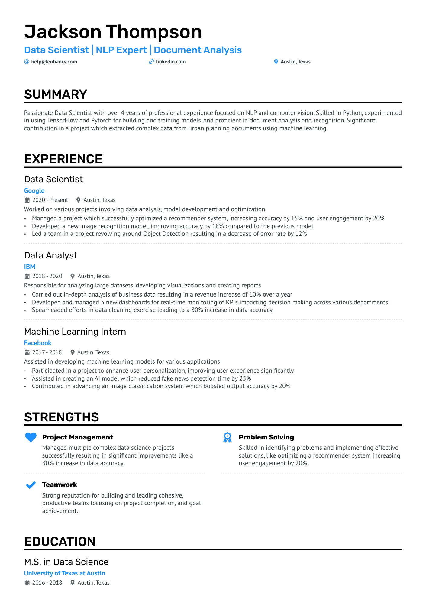 NLP Data Scientist Resume Example
