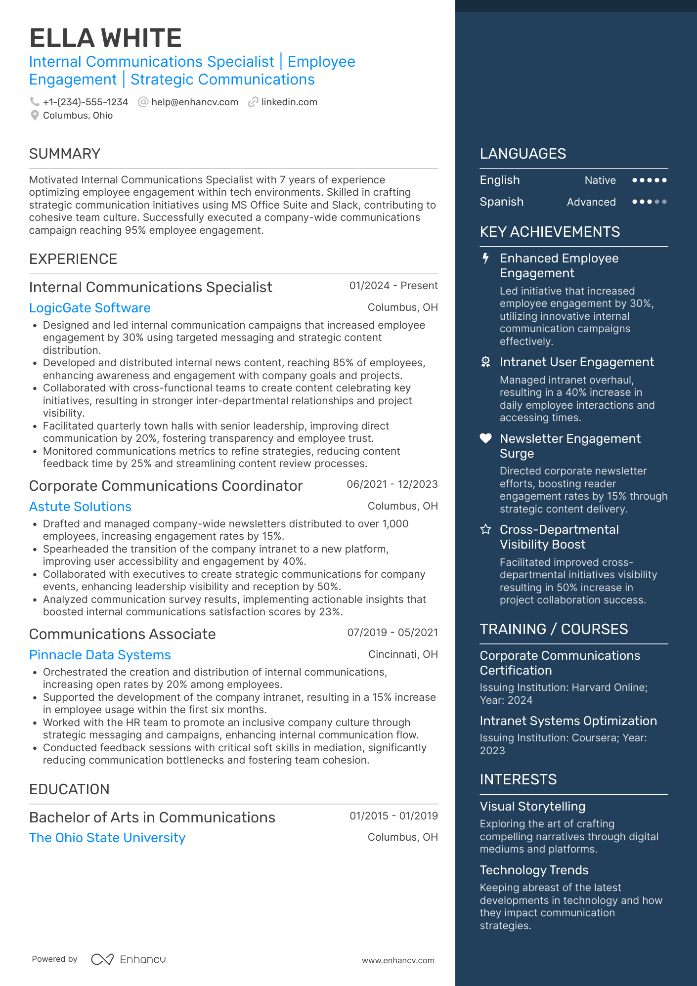 Internal Communications Specialist Resume Example