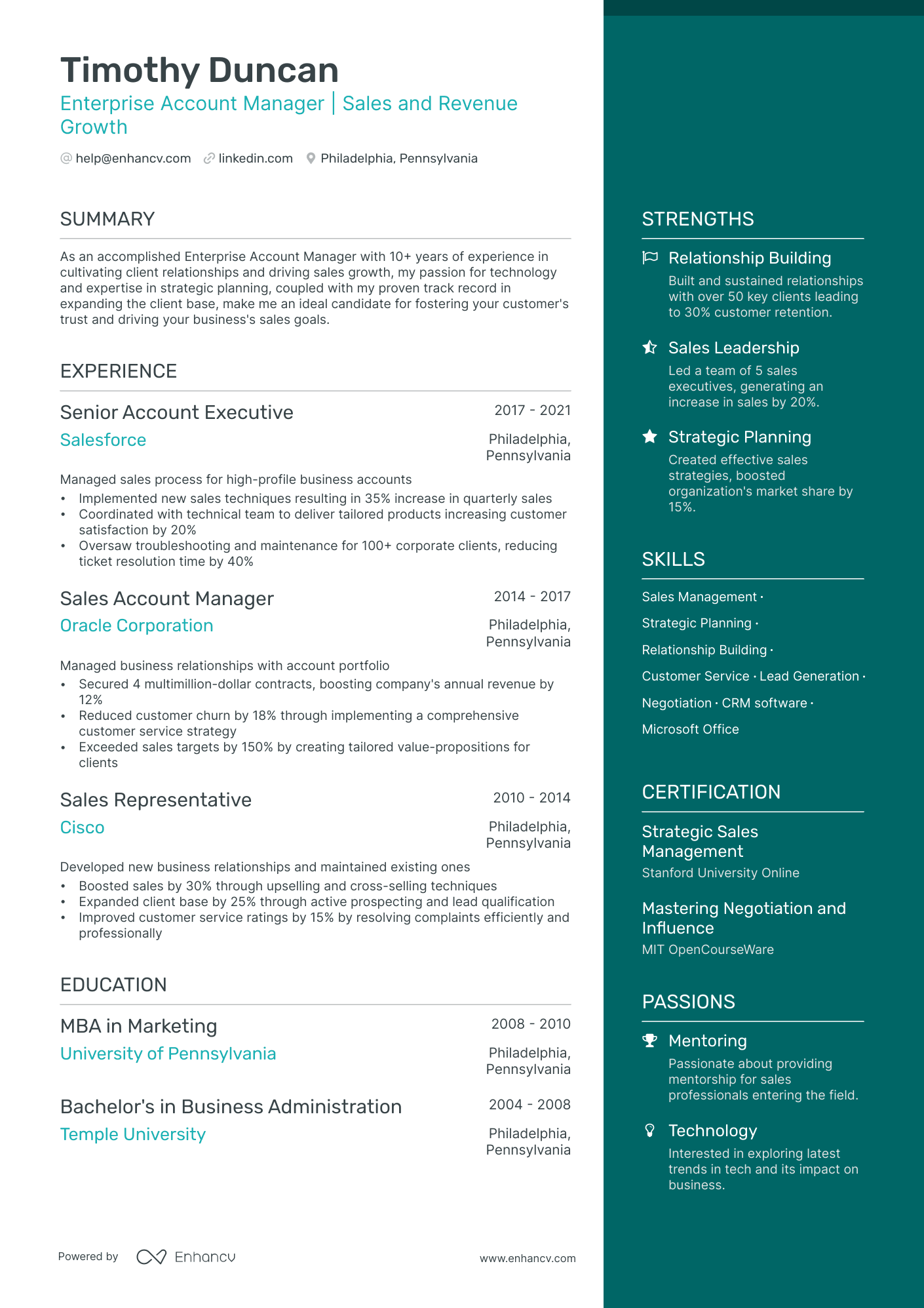 Enterprise Account Manager Resume Example