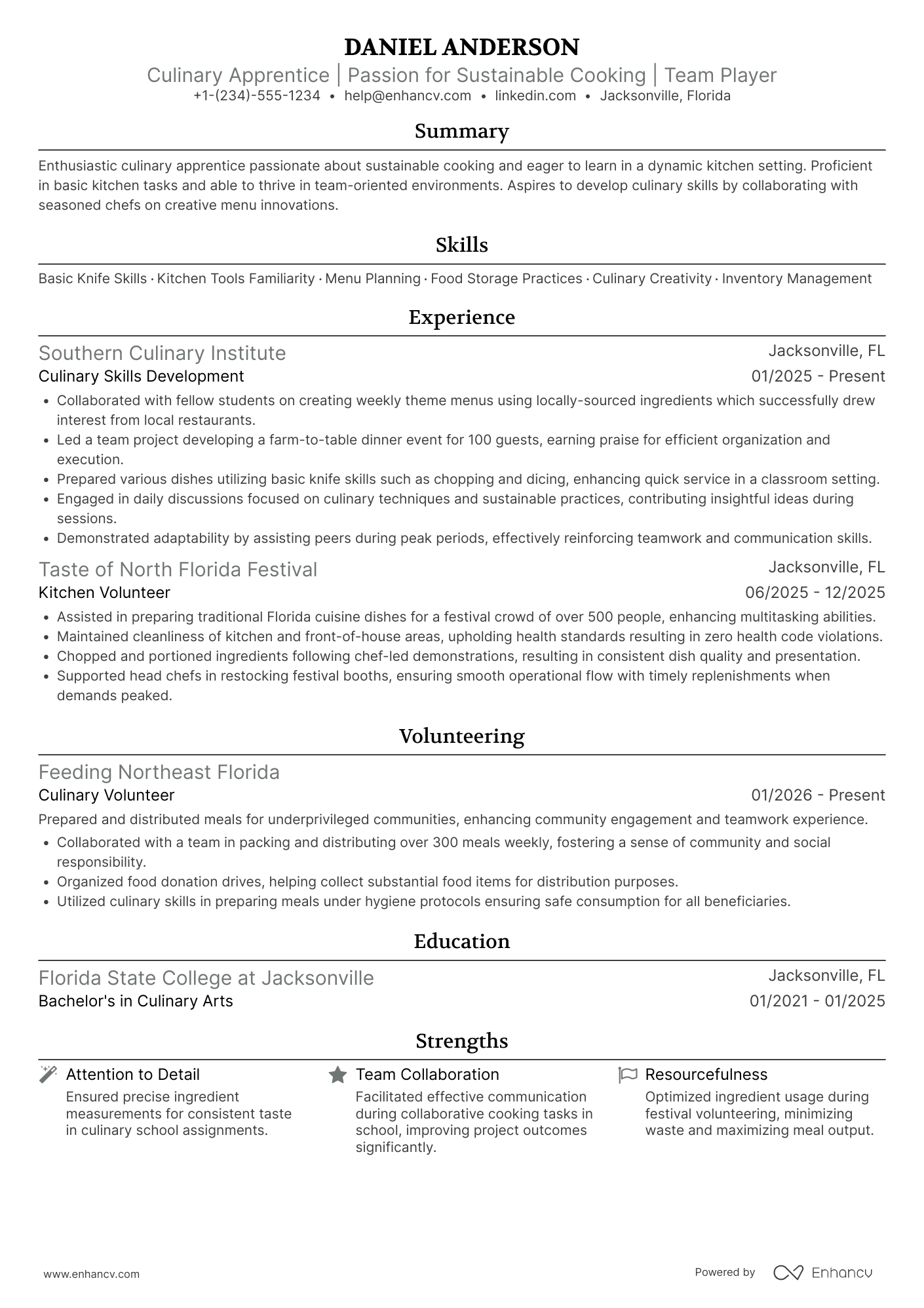Culinary Apprentice Resume Example