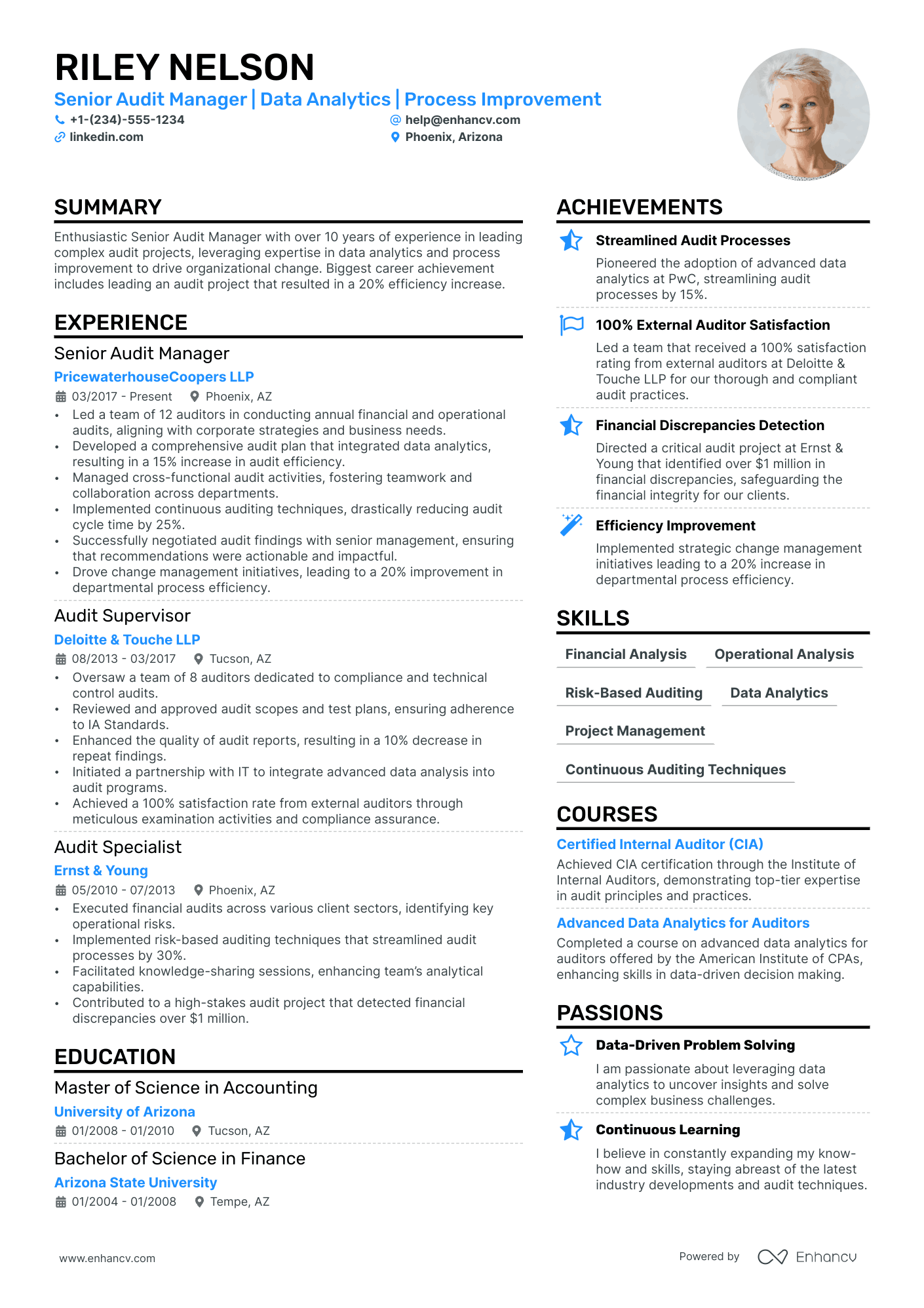 Internal Audit Manager Resume Example
