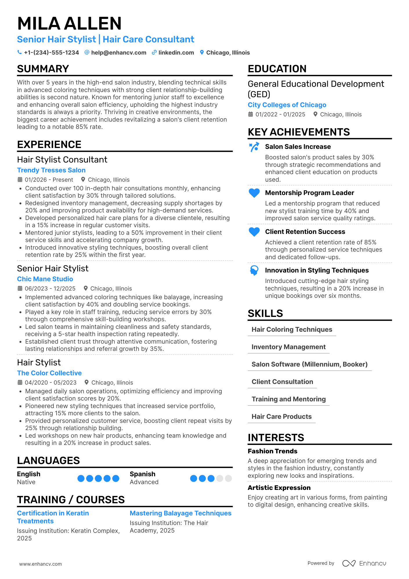 Hair Stylist Consultant Resume Example