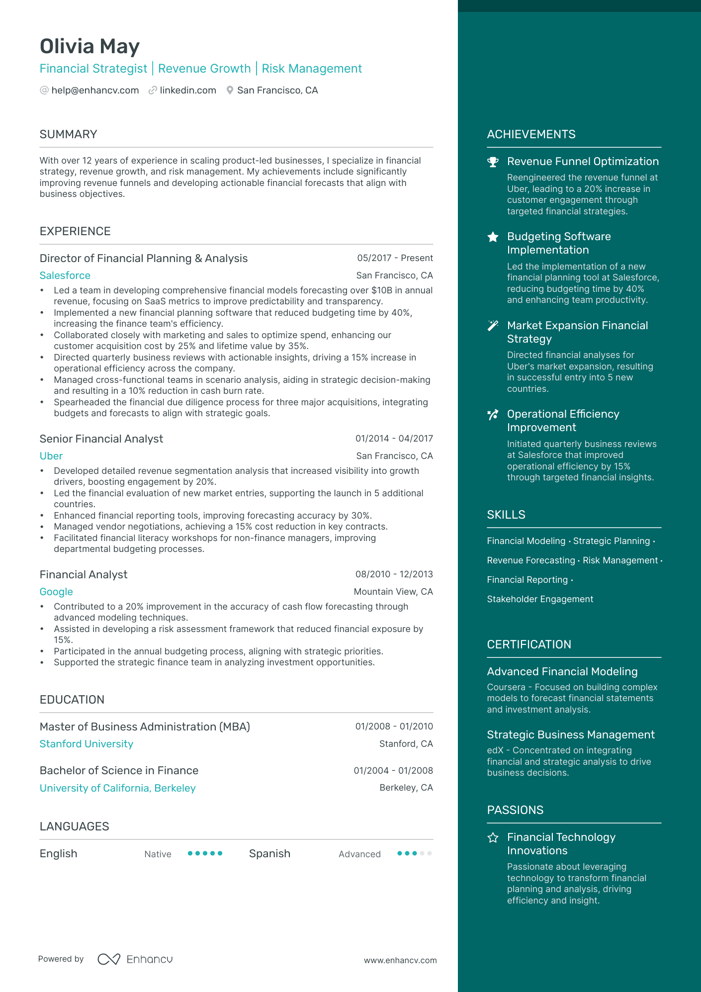 VP of Finance Resume Example