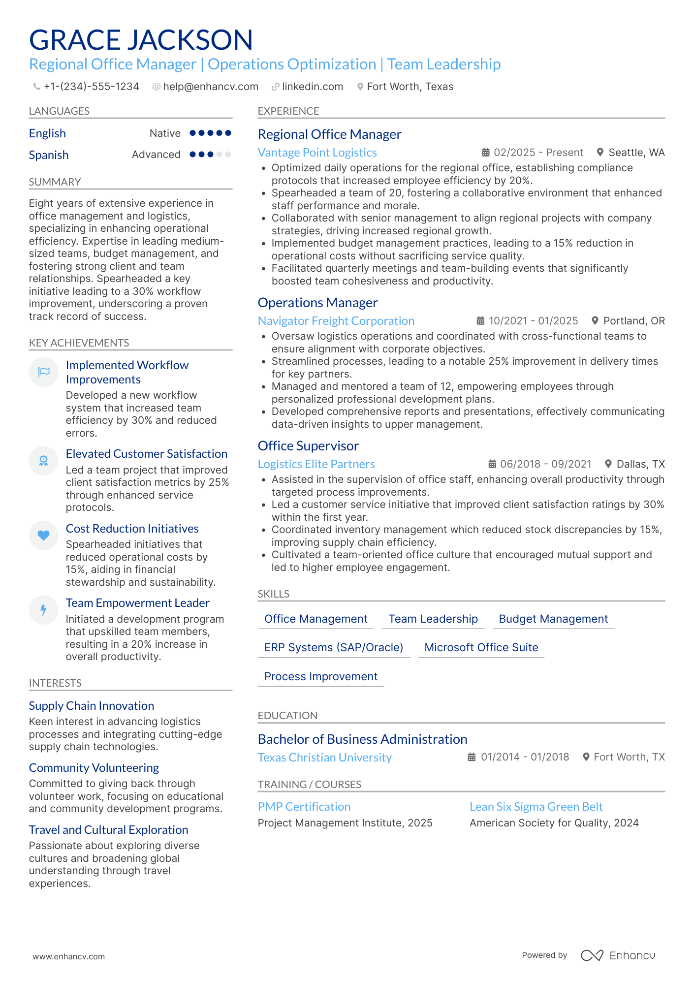 Regional Office Manager Resume Example