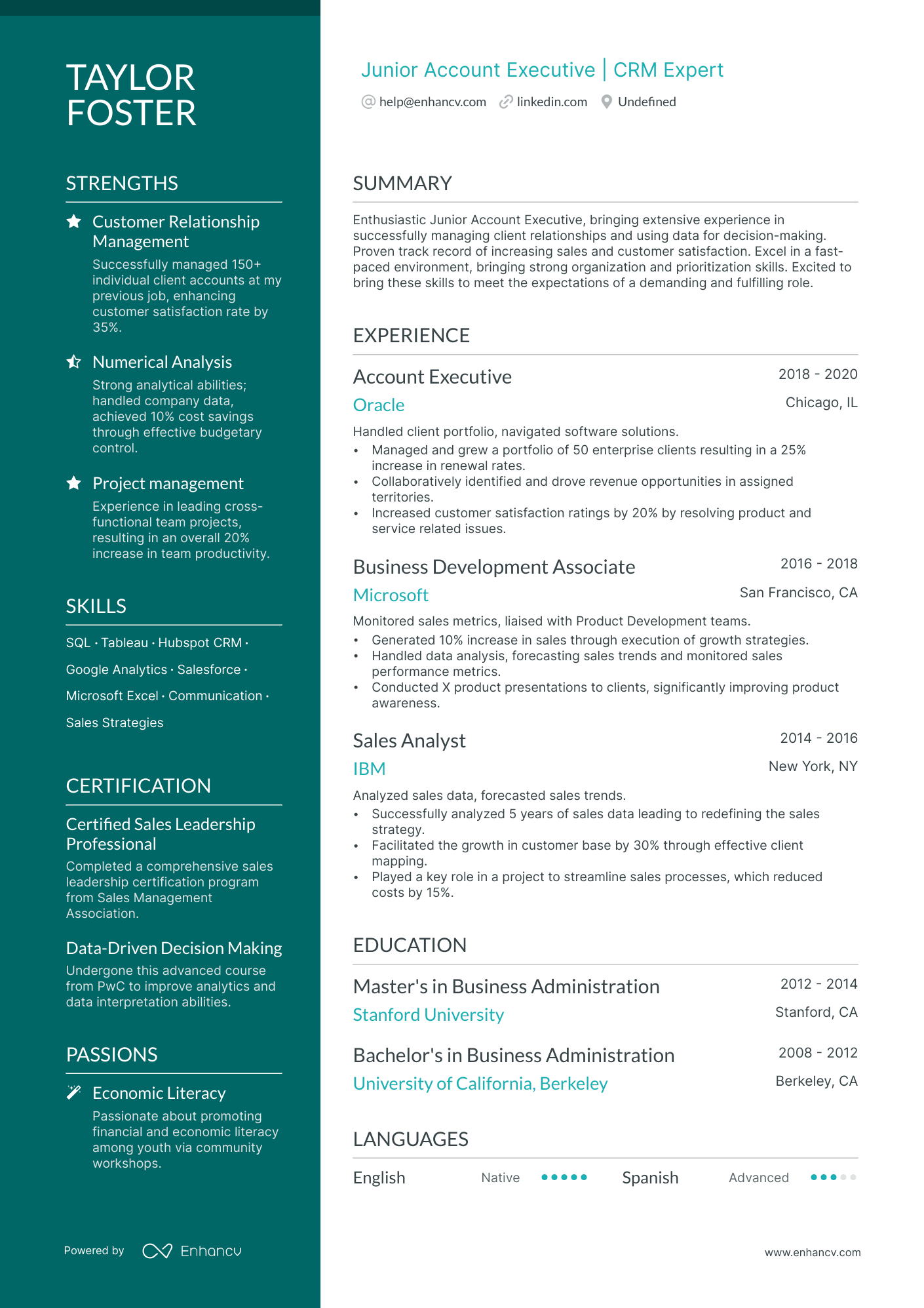 Junior Account Executive Resume Example