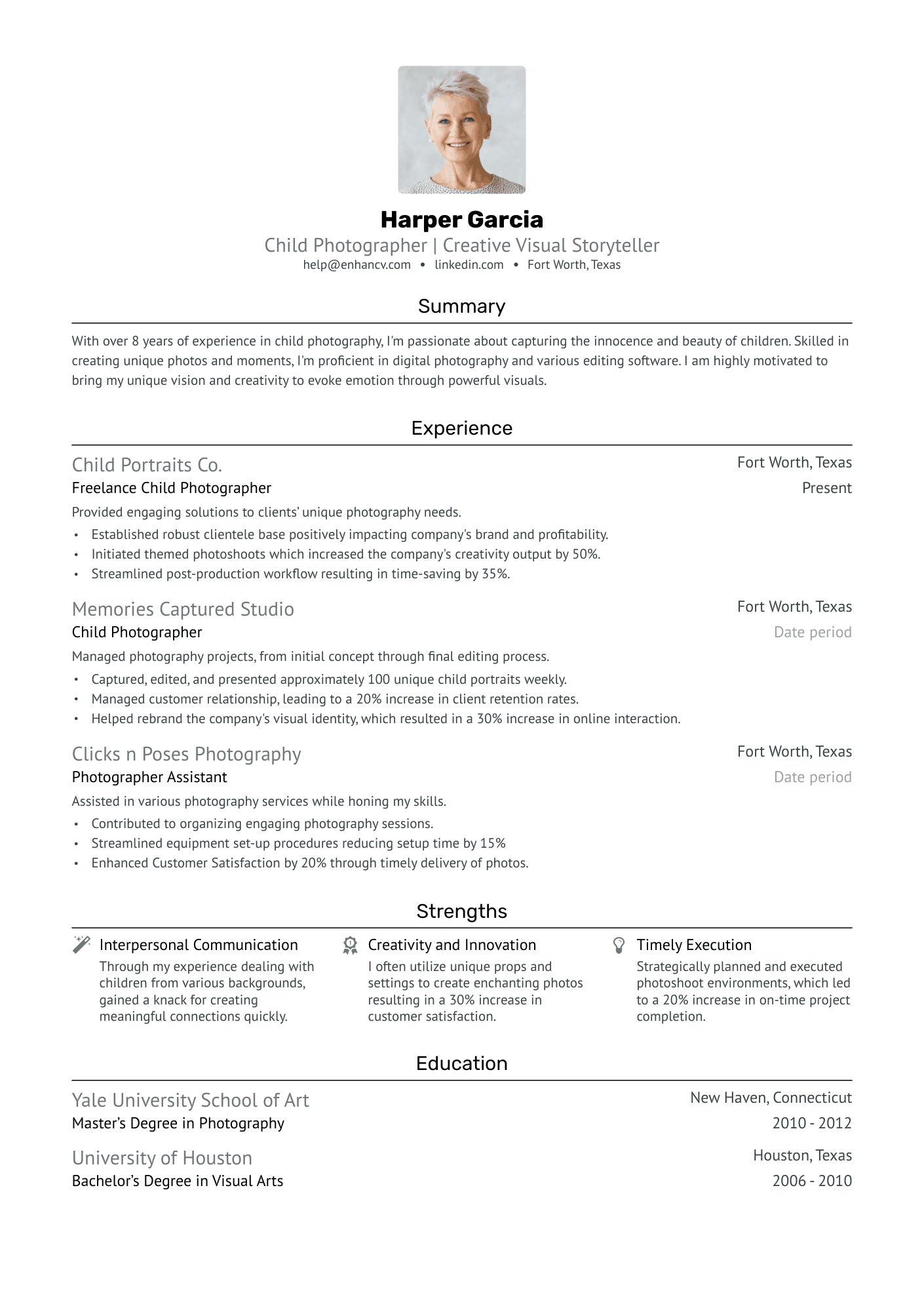 Child Photographer Resume Example