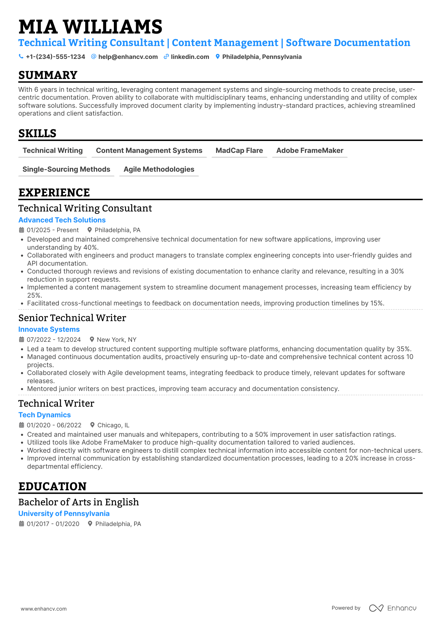 Technical Writing Consultant Resume Example