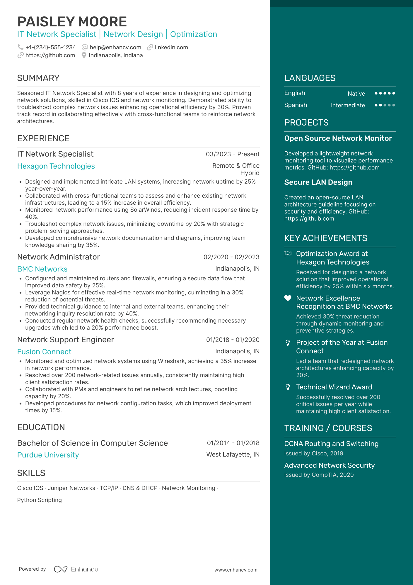IT Network Specialist Resume Example