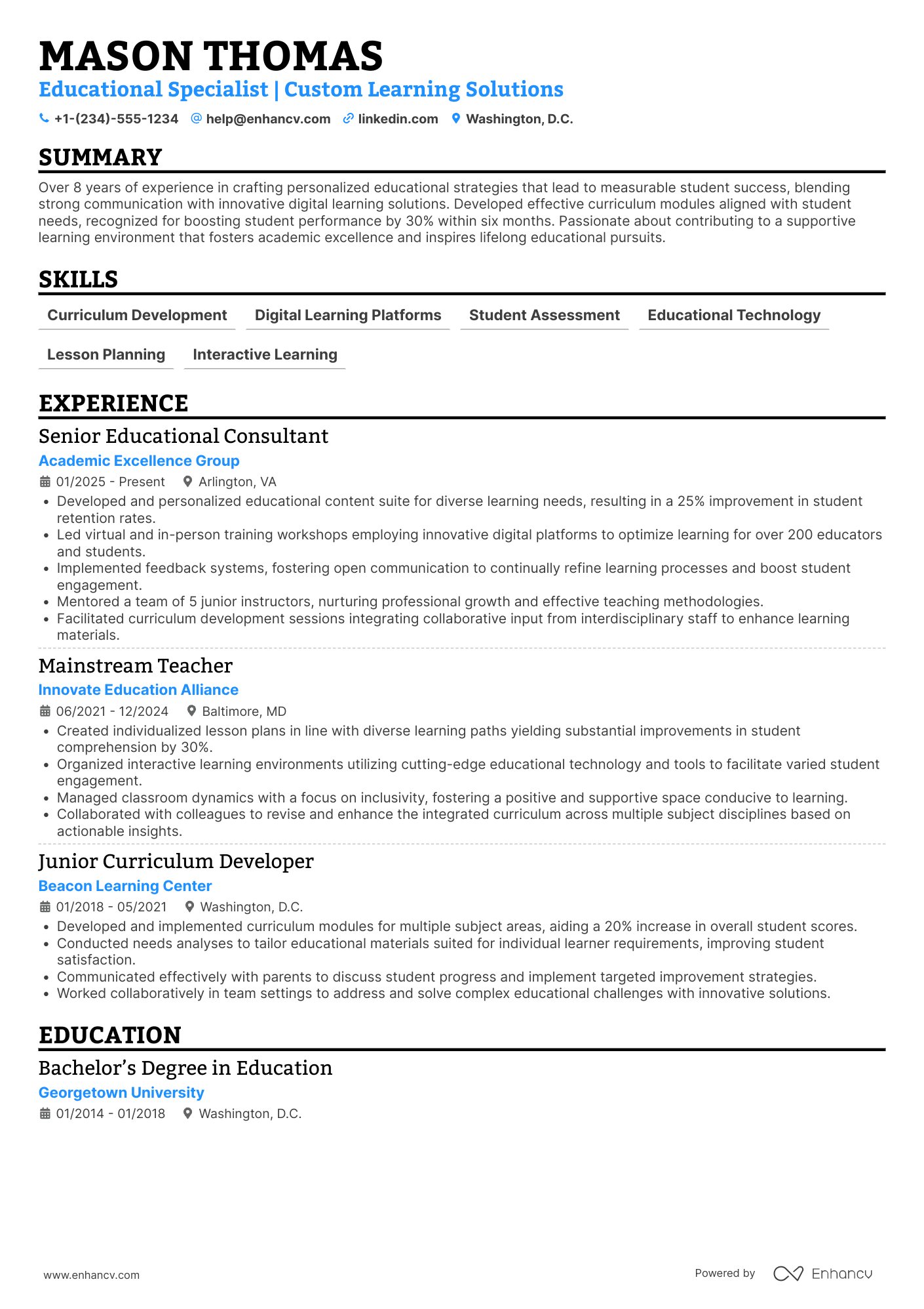 Freelance Tutor Resume Example