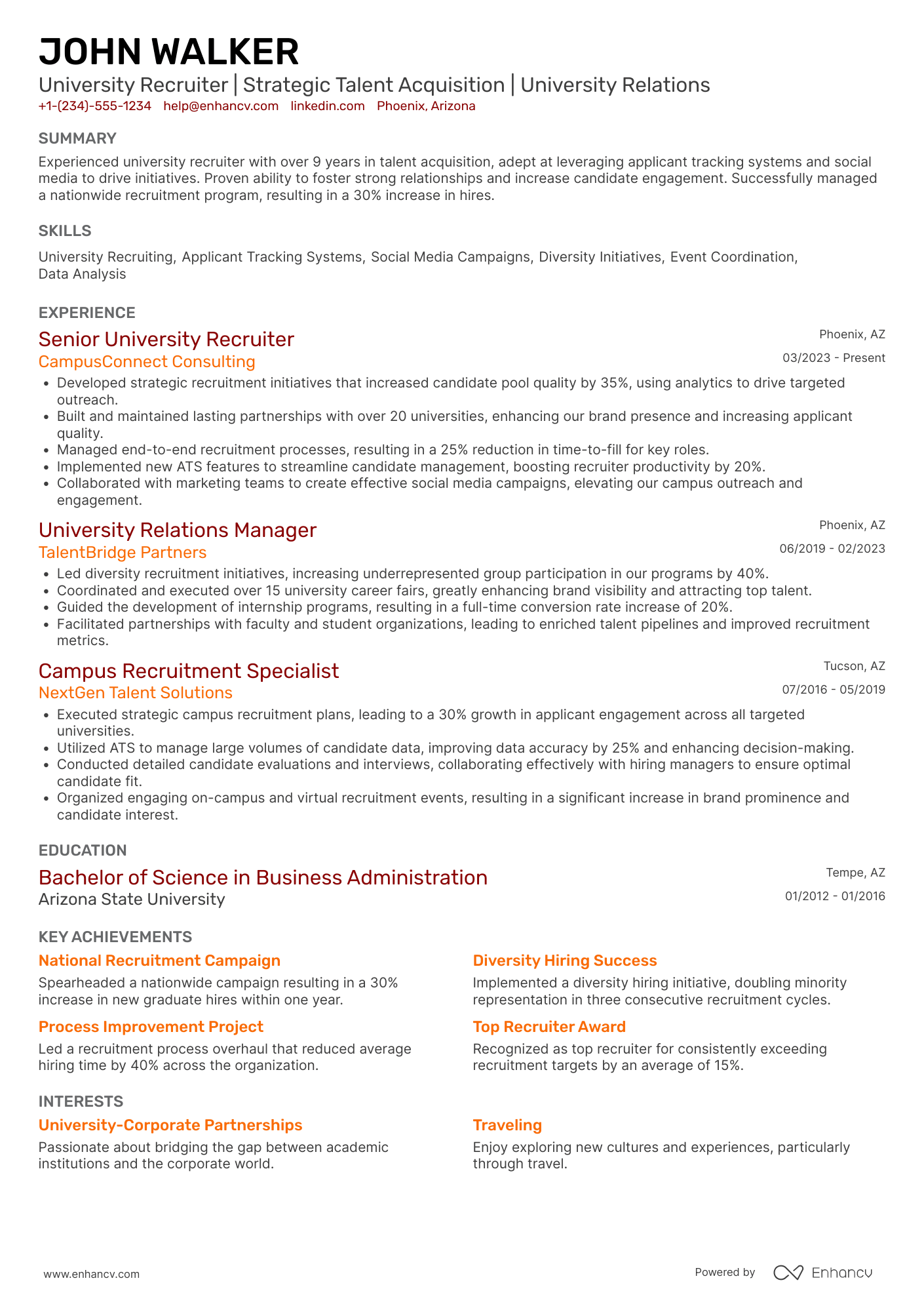 University Recruiter Resume Example