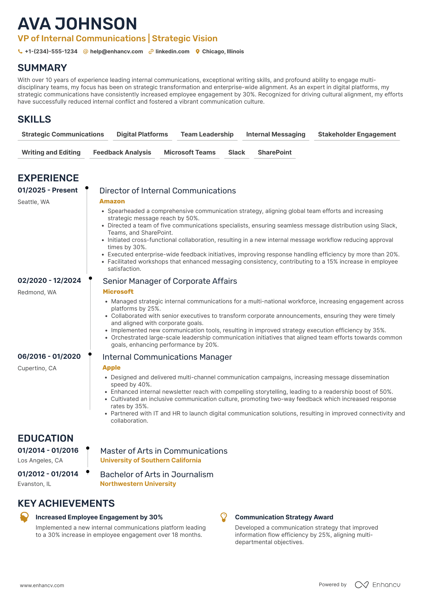 VP of Internal Communications Resume Example