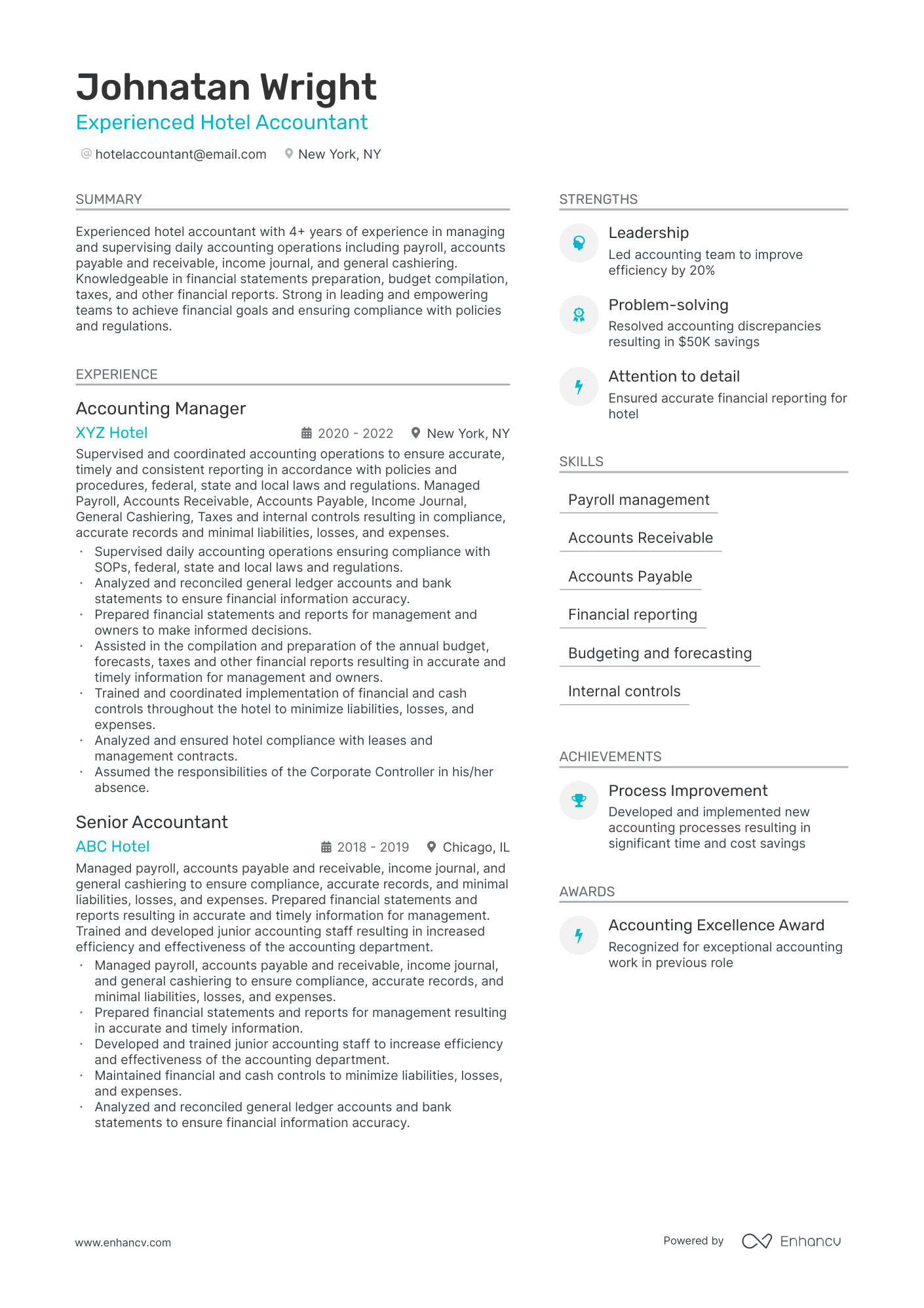 Hotel Accounting Resume Example