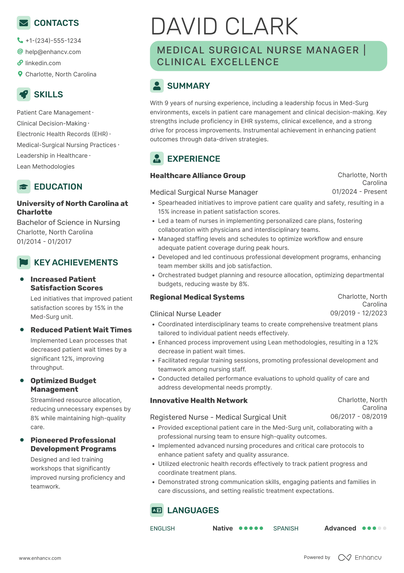 Medical Surgical Nurse Manager Resume Example