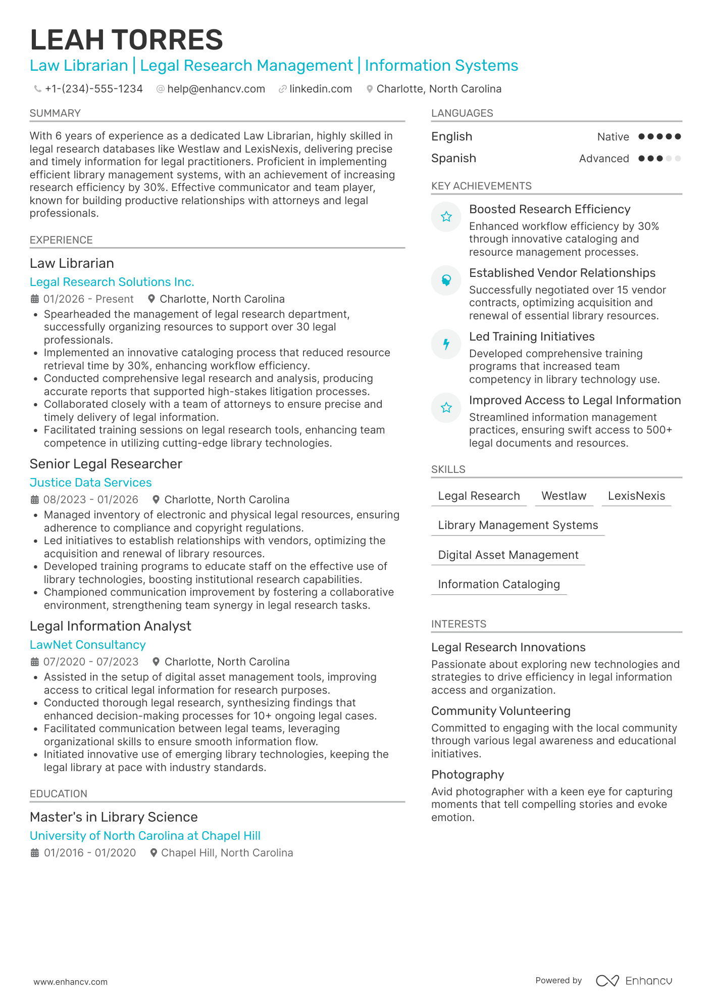Law Librarian Resume Example