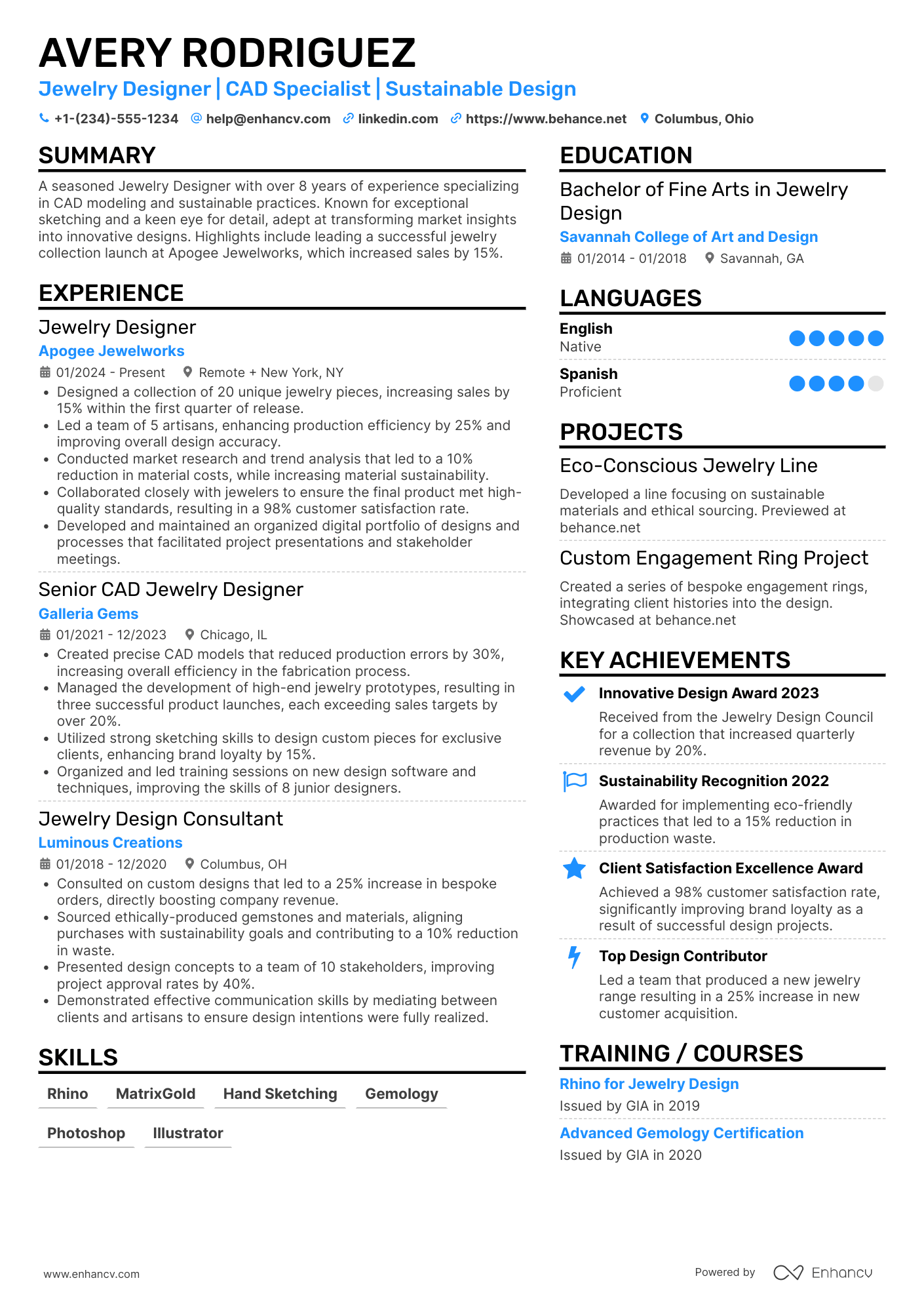 Jewelry Designer Resume Example