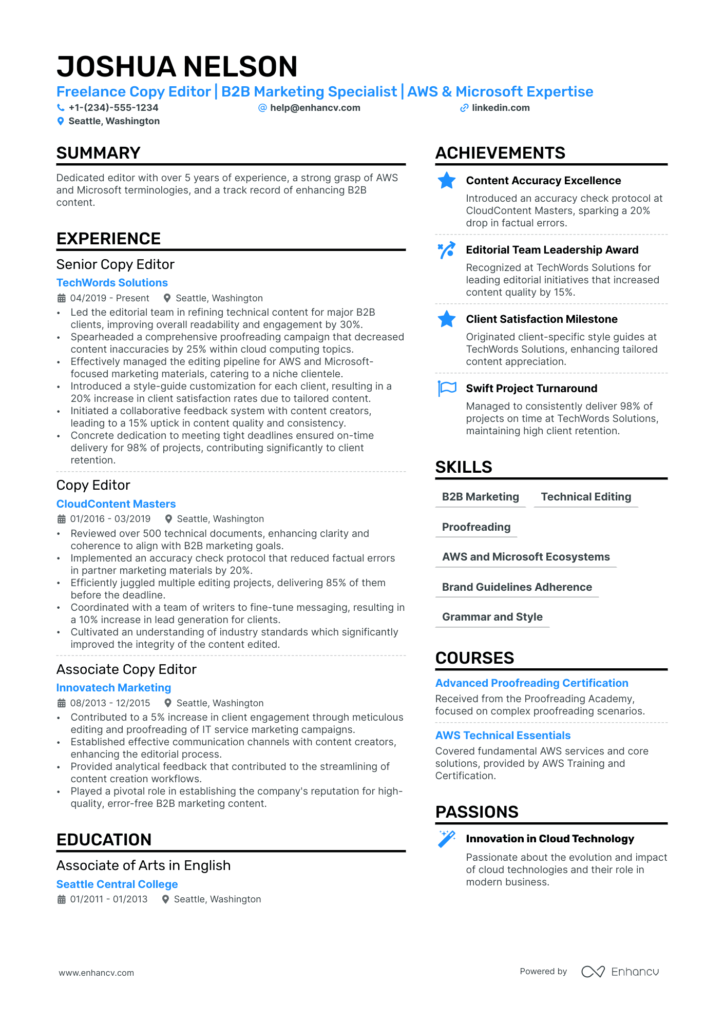 Freelance Copy Editor Resume Example