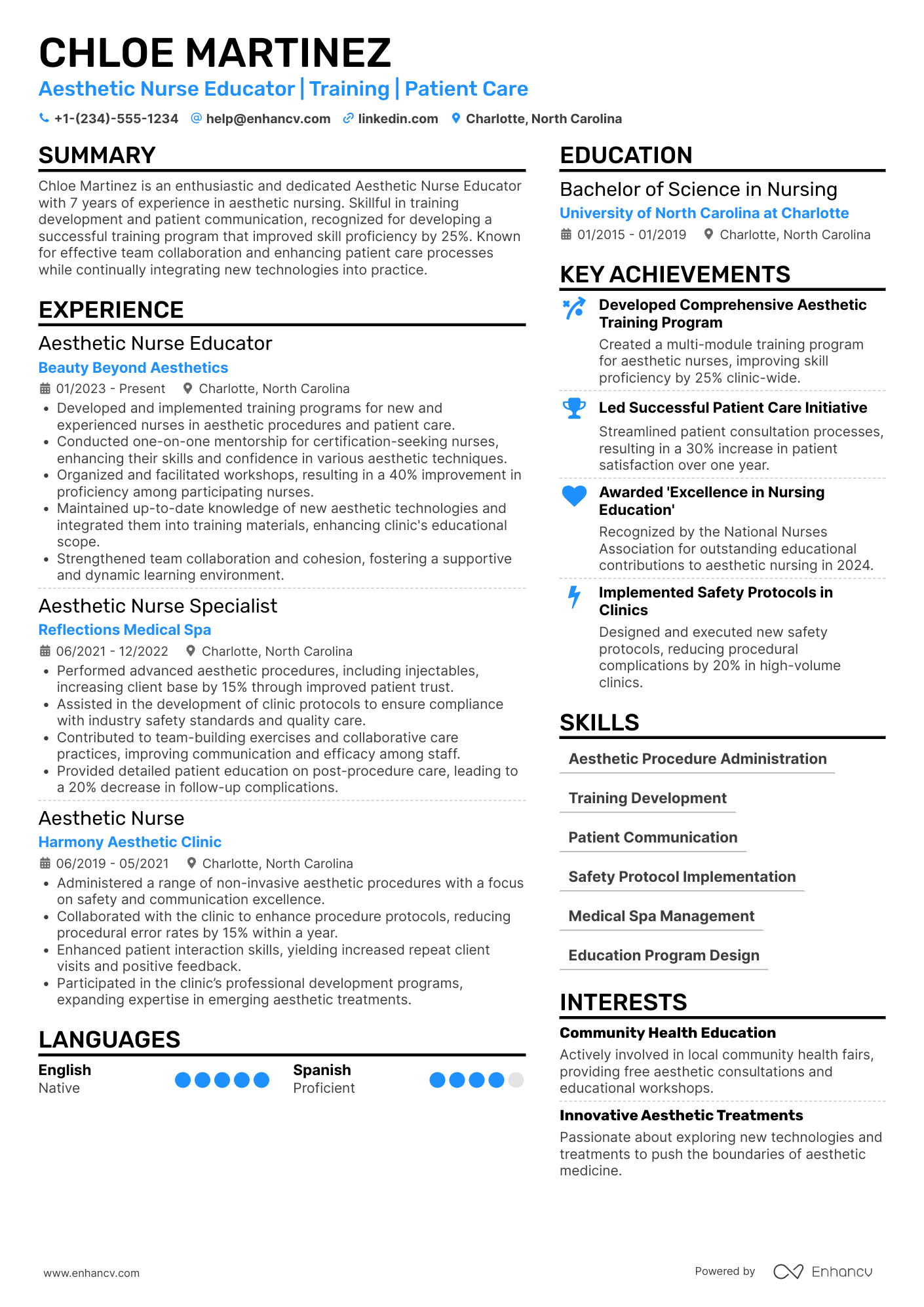 Aesthetic Nurse Educator Resume Example