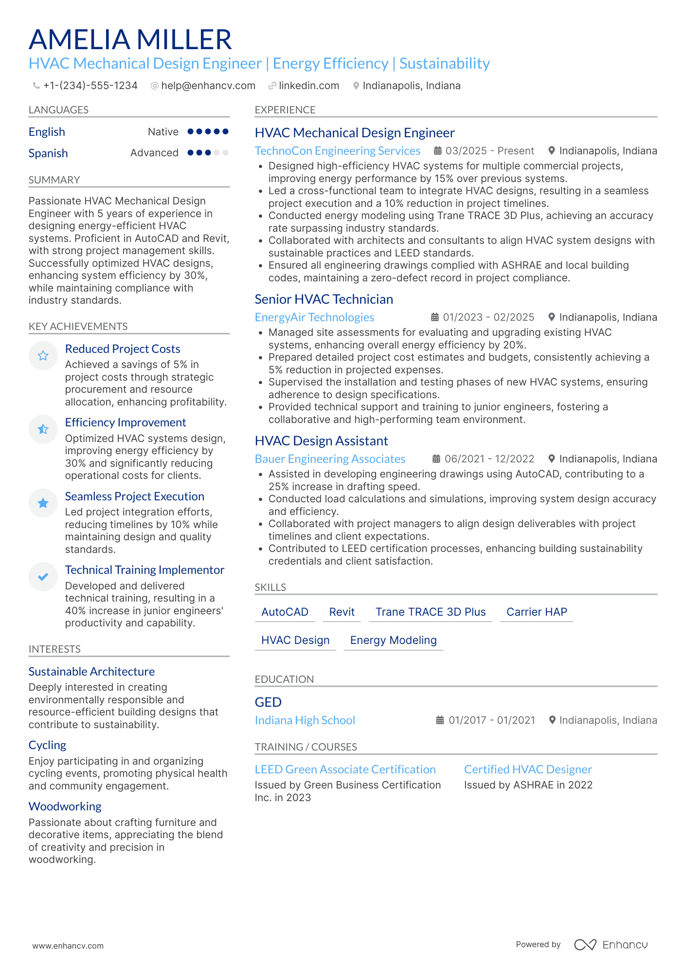 HVAC Mechanical Design Engineer Resume Example