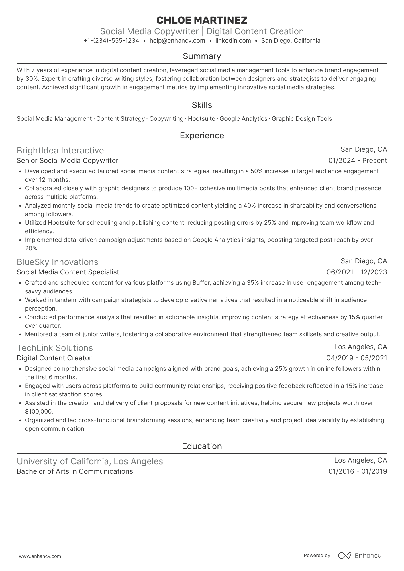 Social Media Copywriter Resume Example