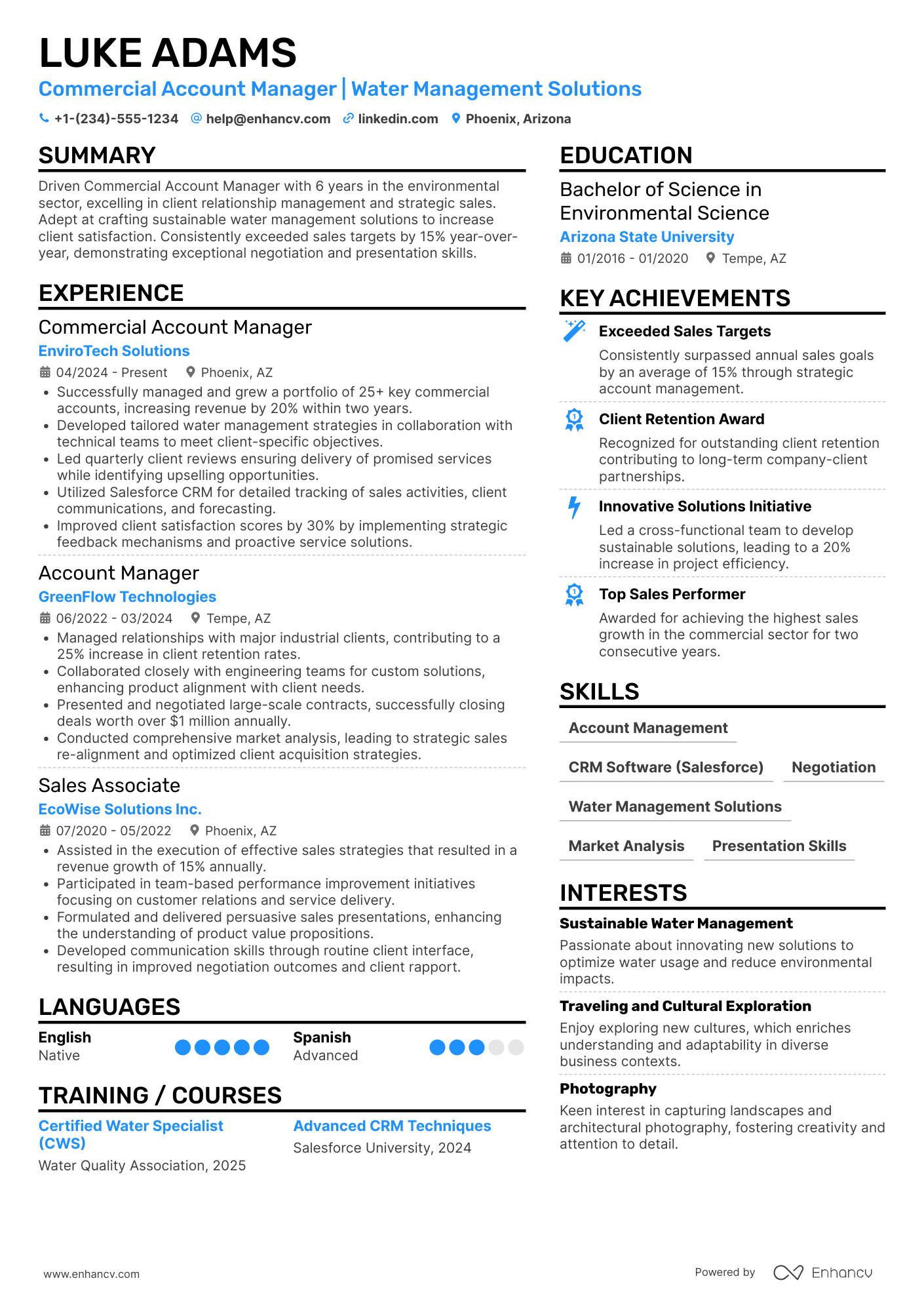 Commercial Account Manager Resume Example