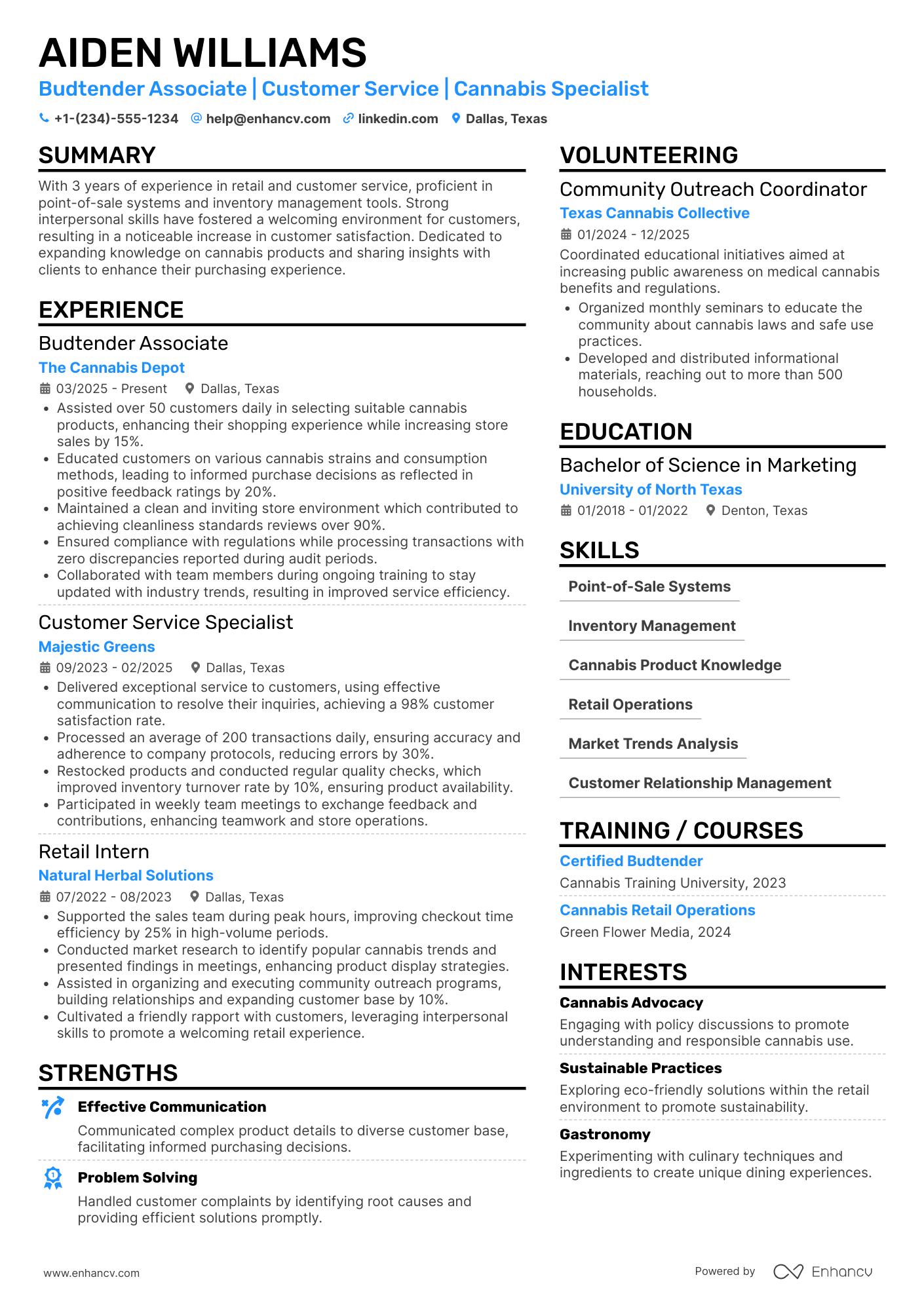 Budtender Associate Resume Example