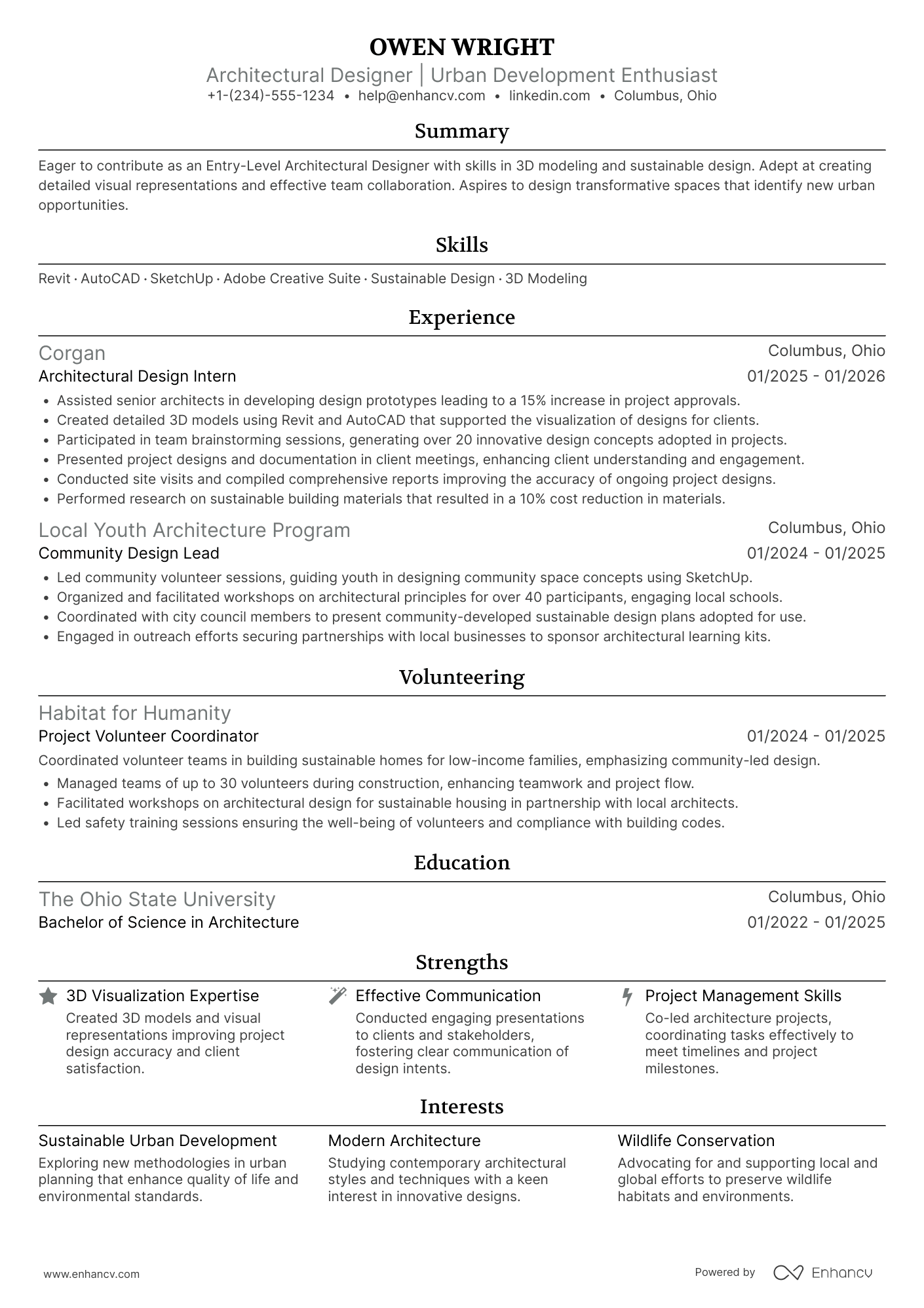 Entry Level Architectural Designer Resume Example