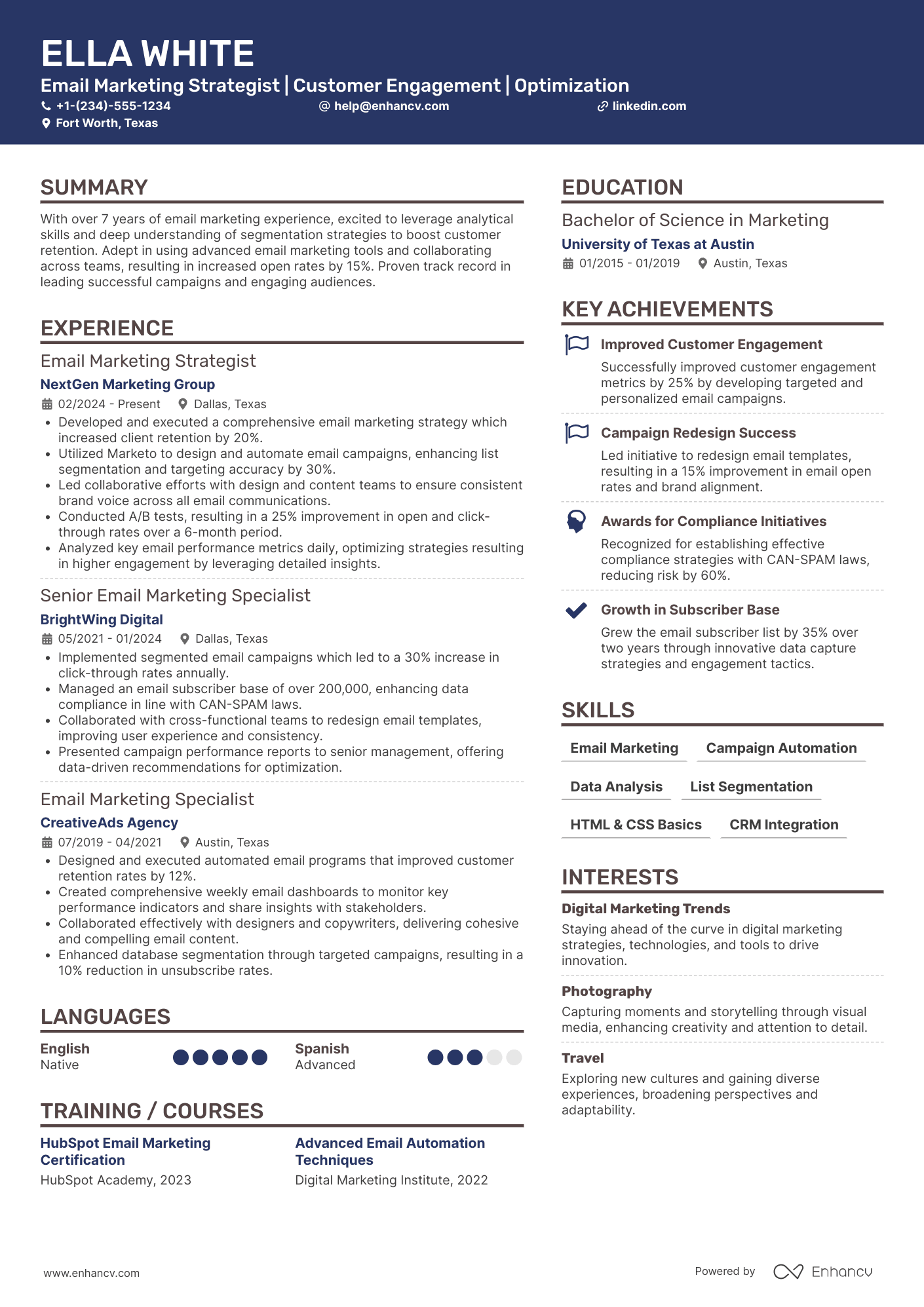 Email Marketing Strategist Resume Example