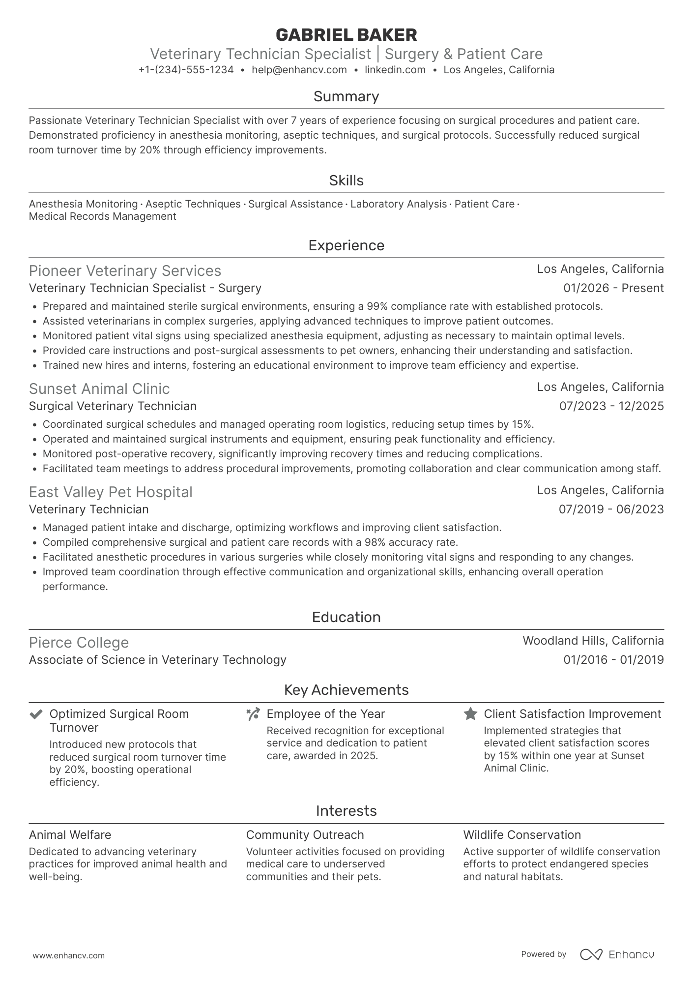 Veterinary Technician Specialist Resume Example