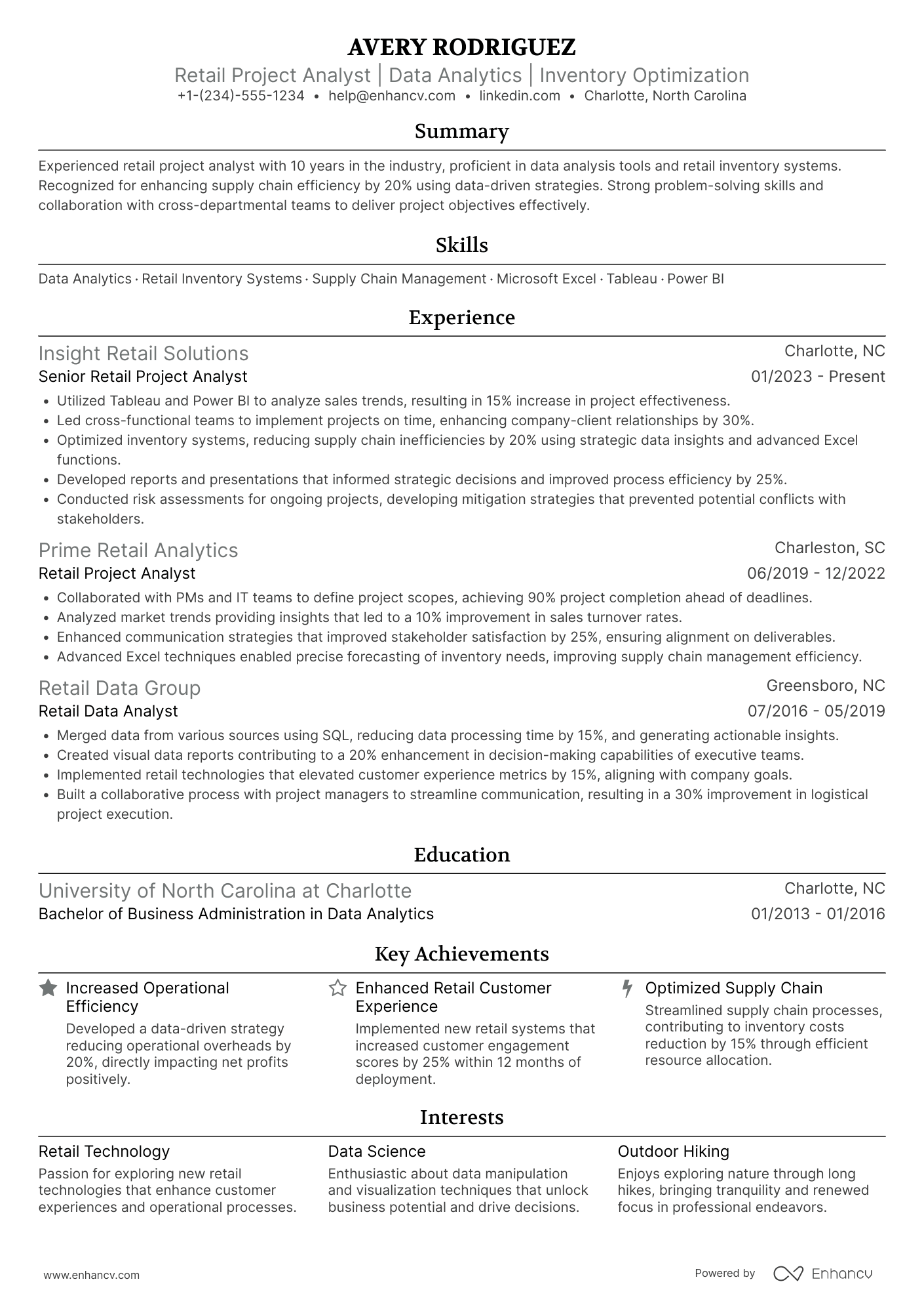 Retail Project Analyst Resume Example