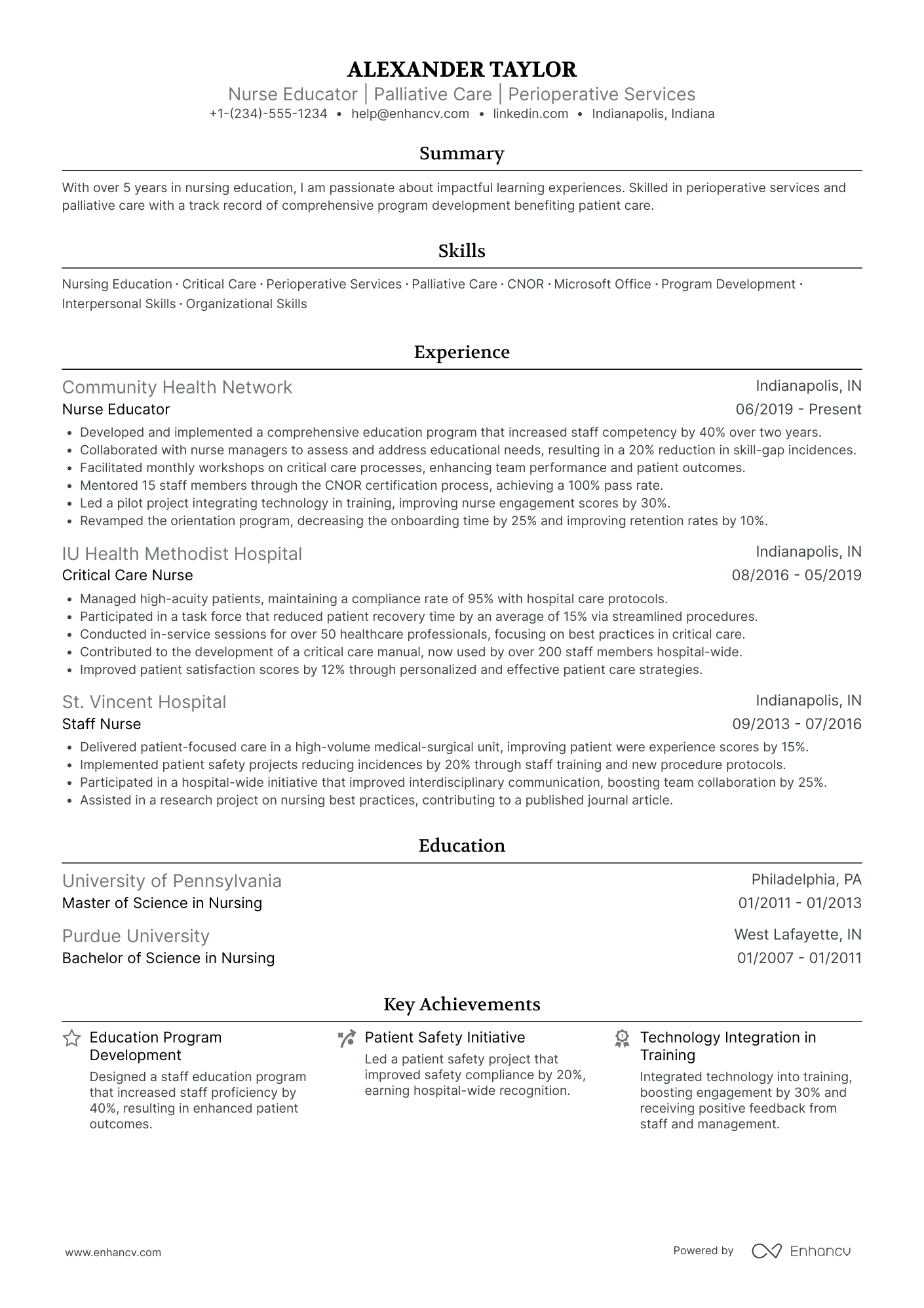 Nurse Educator Resume Example