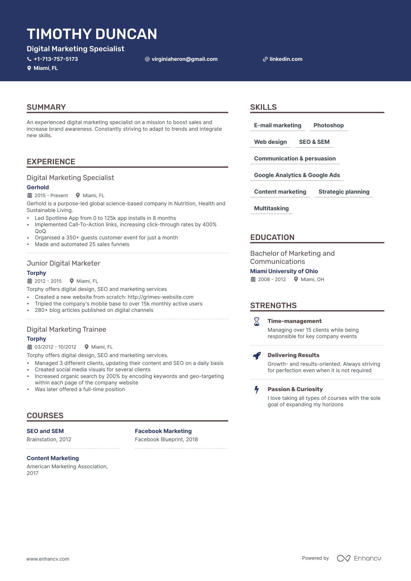 Digital Marketing Specialist Resume Example