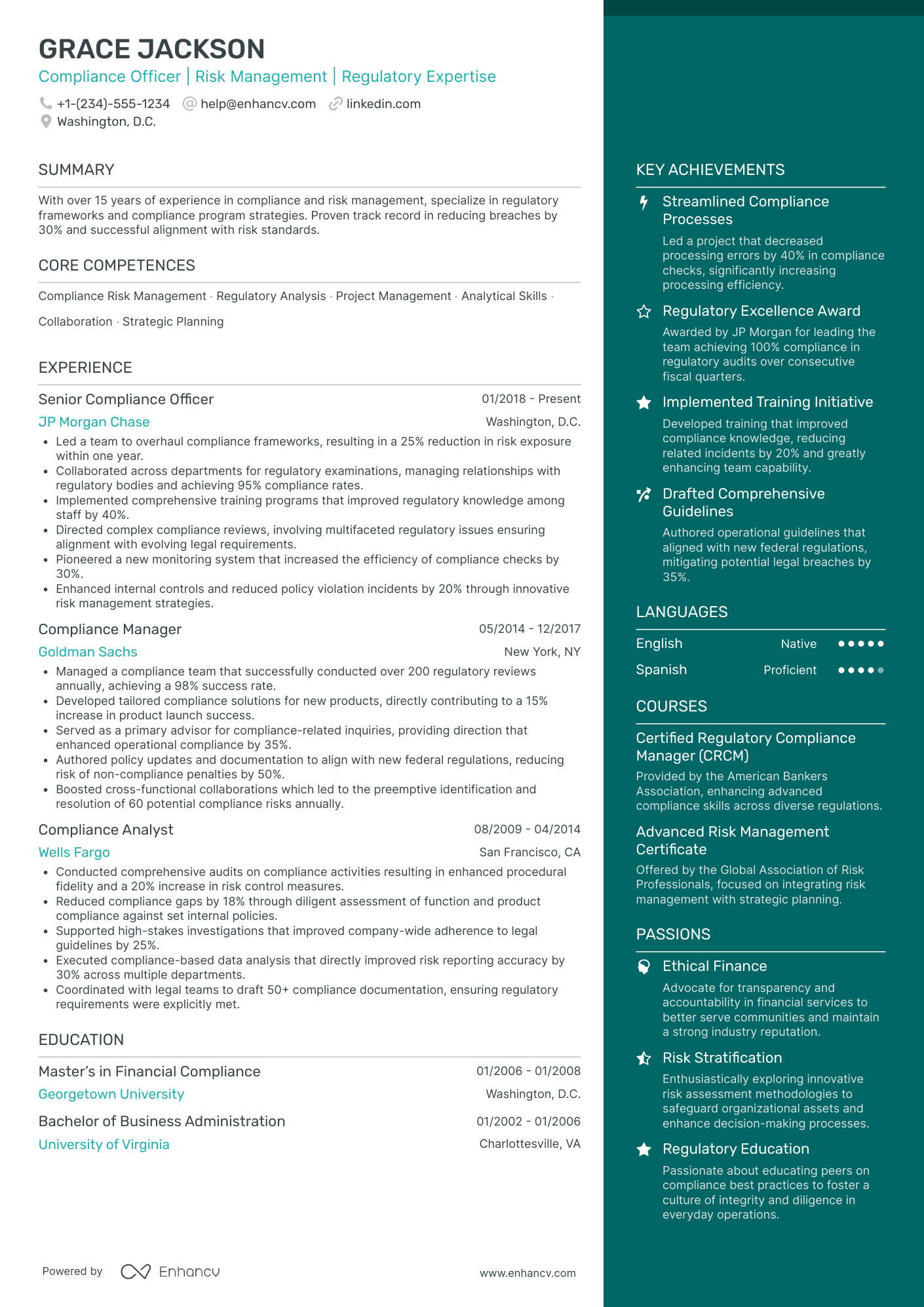 Chief Compliance Officer in Banking Resume Example