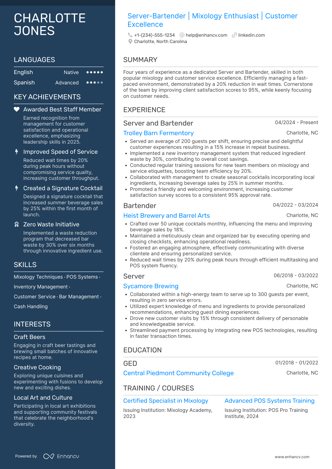 Server Bartender Resume Example