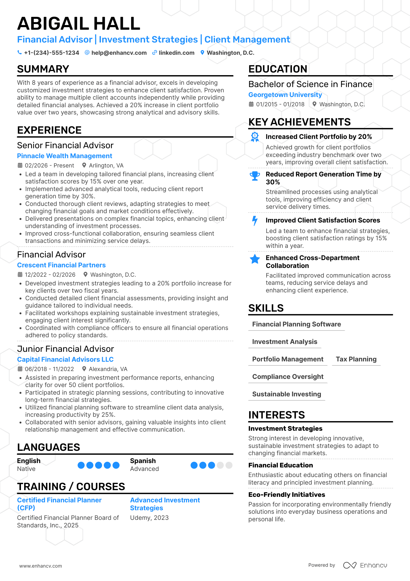 Independent Financial Advisor Resume Example