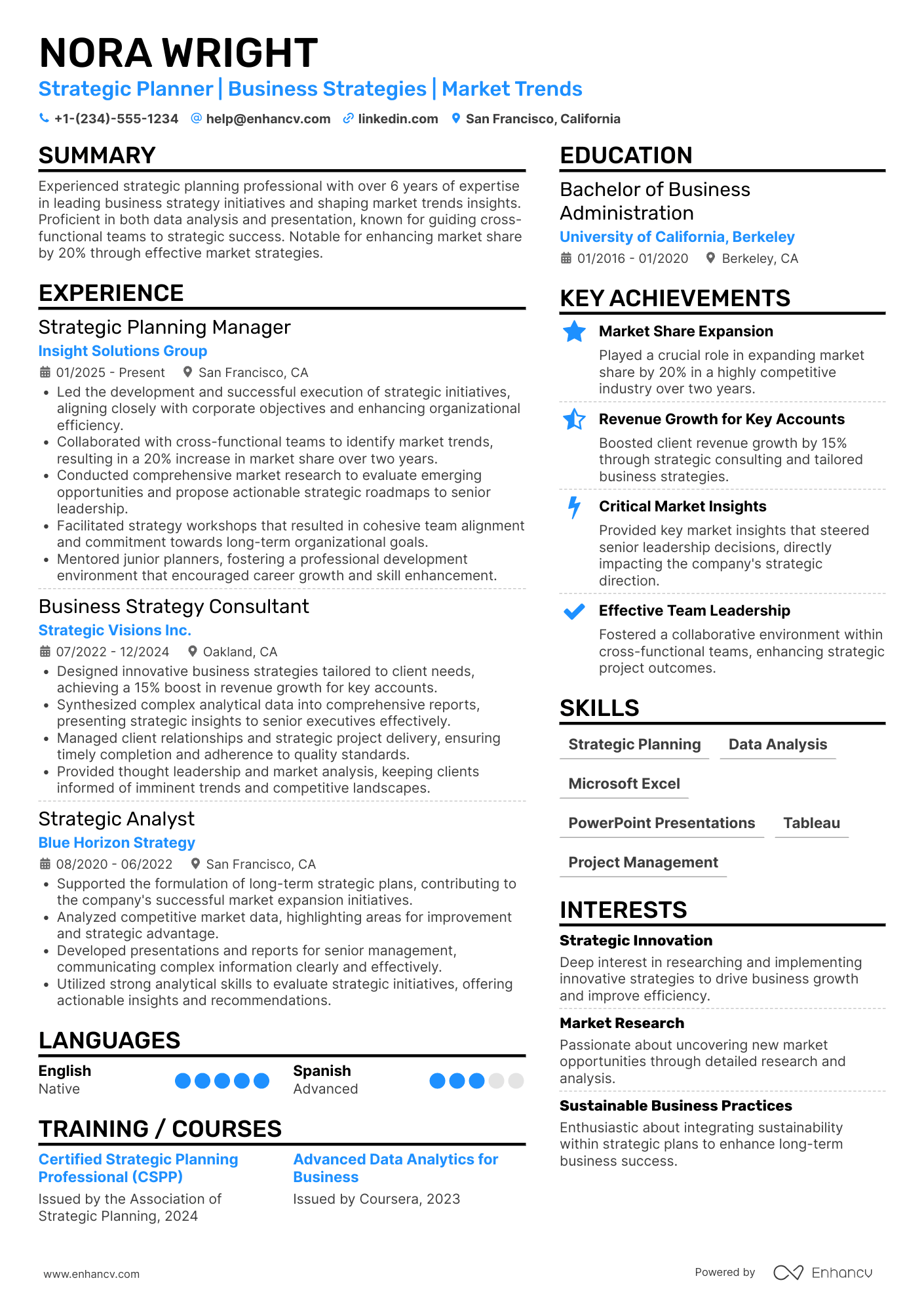Strategic Planning Manager Resume Example