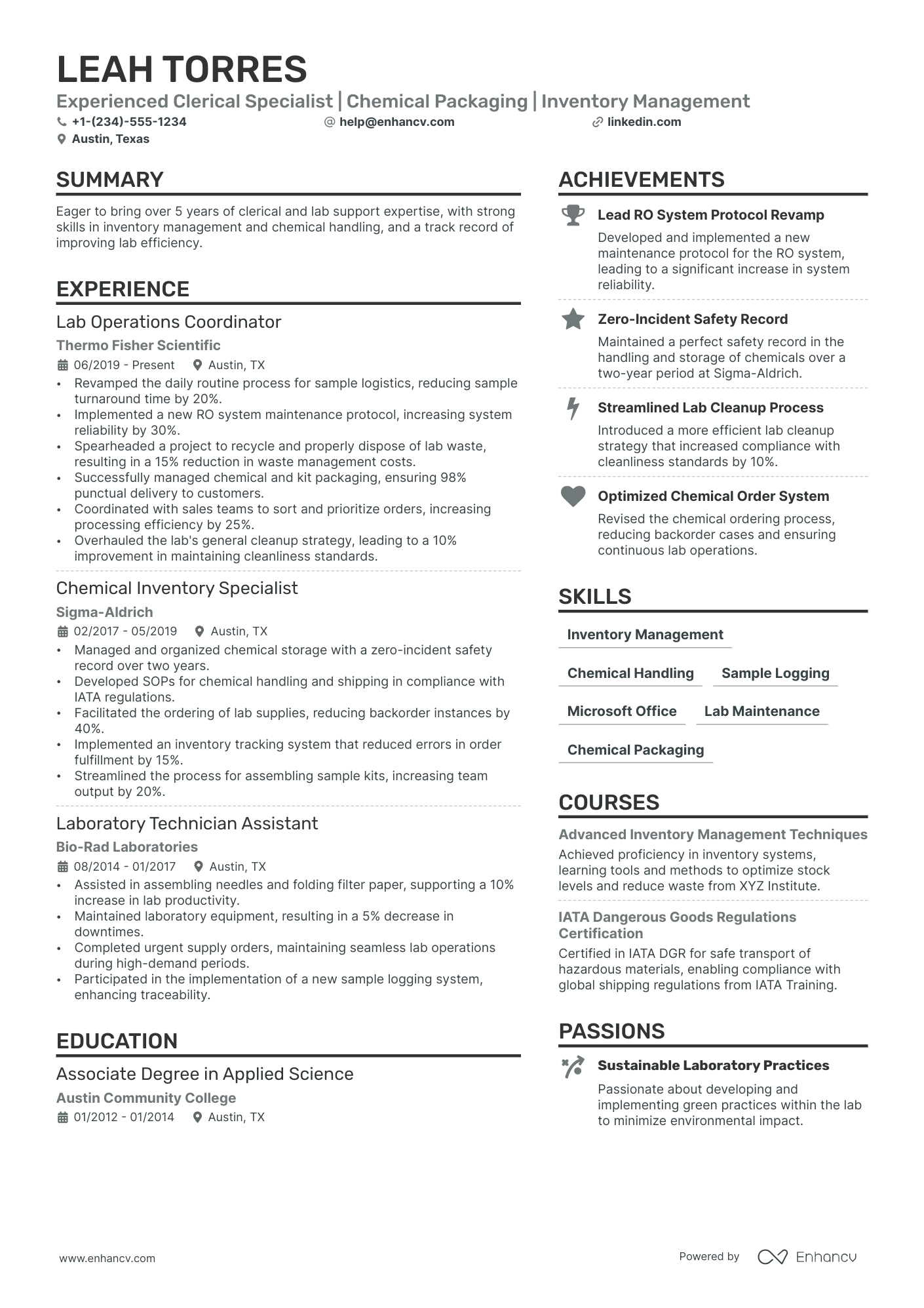 Lab Assistant Resume Example