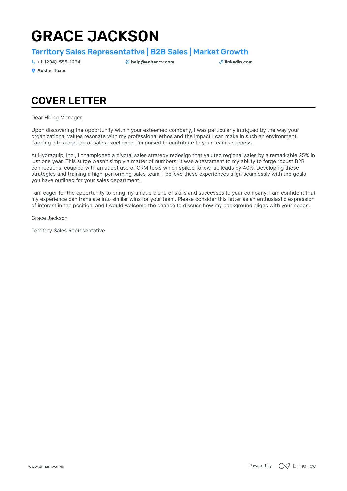 Territory Sales Representative Resume Example
