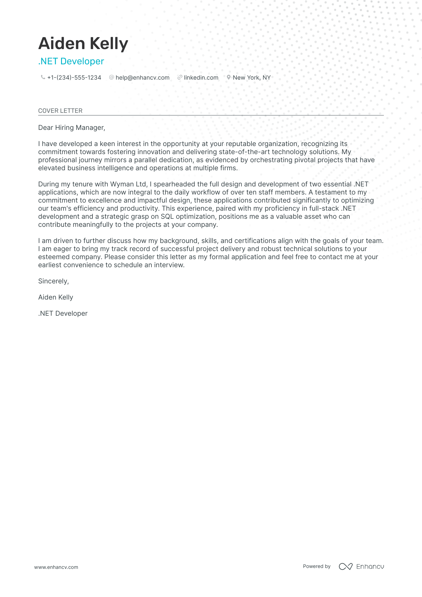 Entry Level Dot Net Developer Resume Example