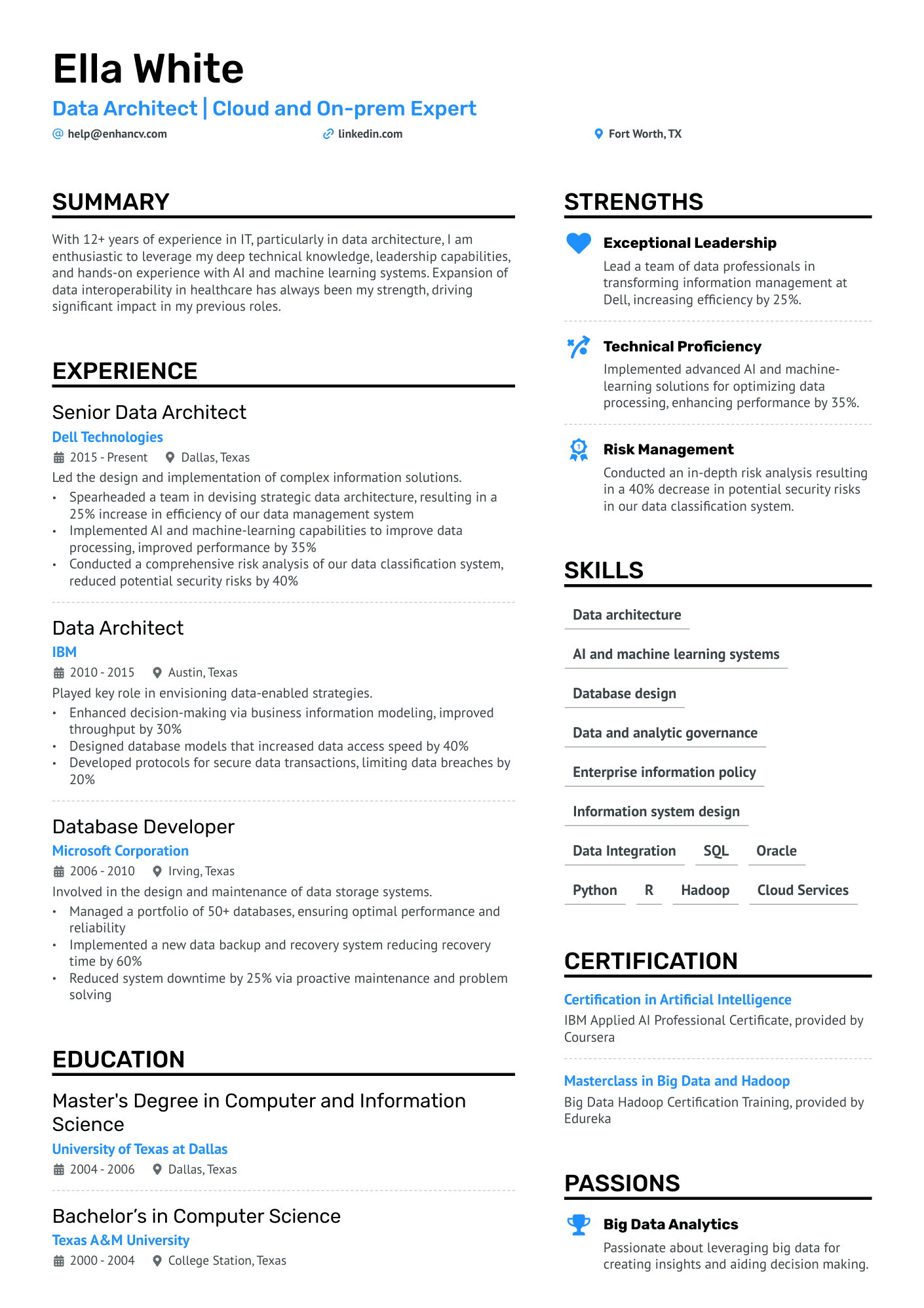 Enterprisen Data Architect Resume Example