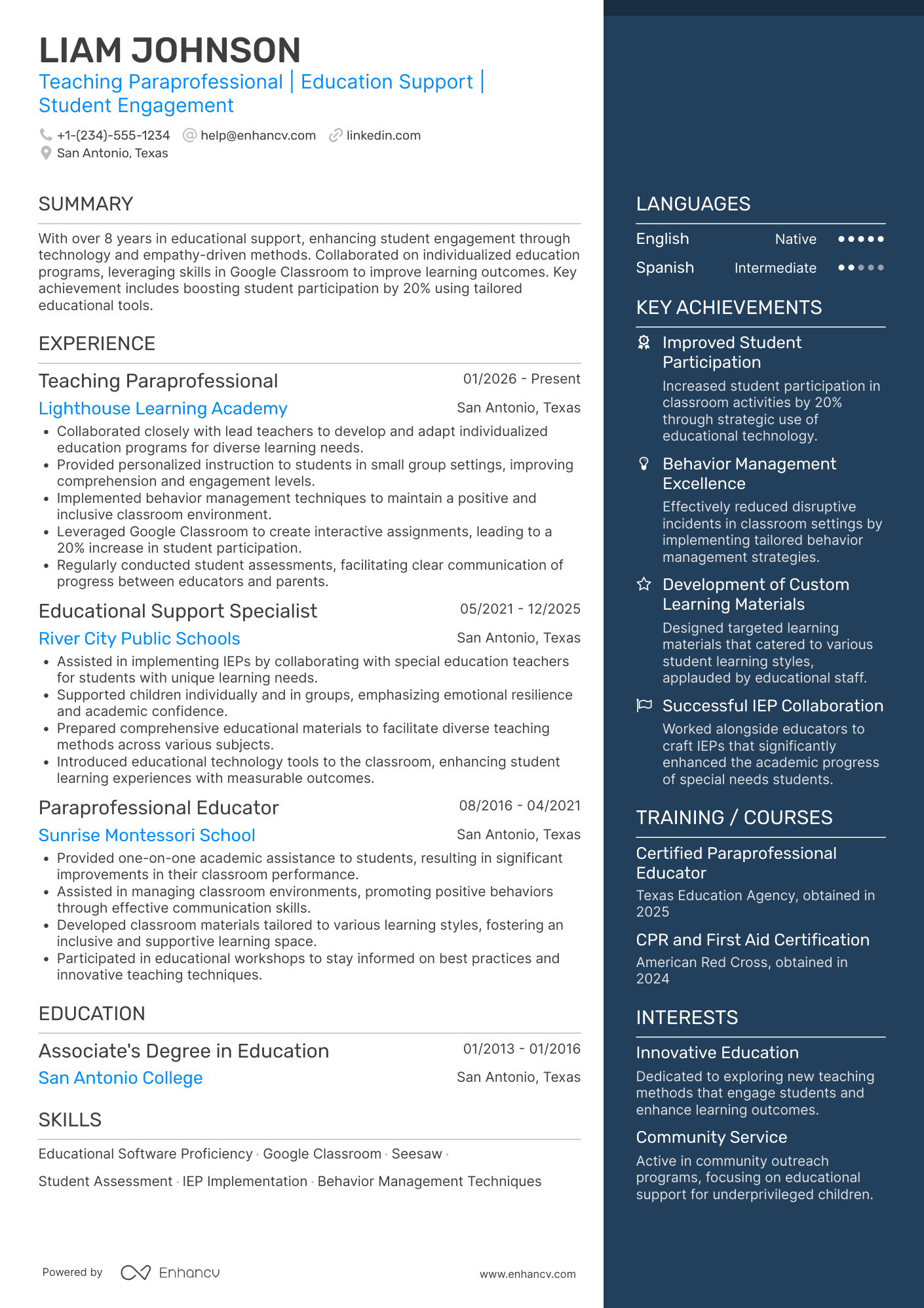 Teaching Paraprofessional Resume Example