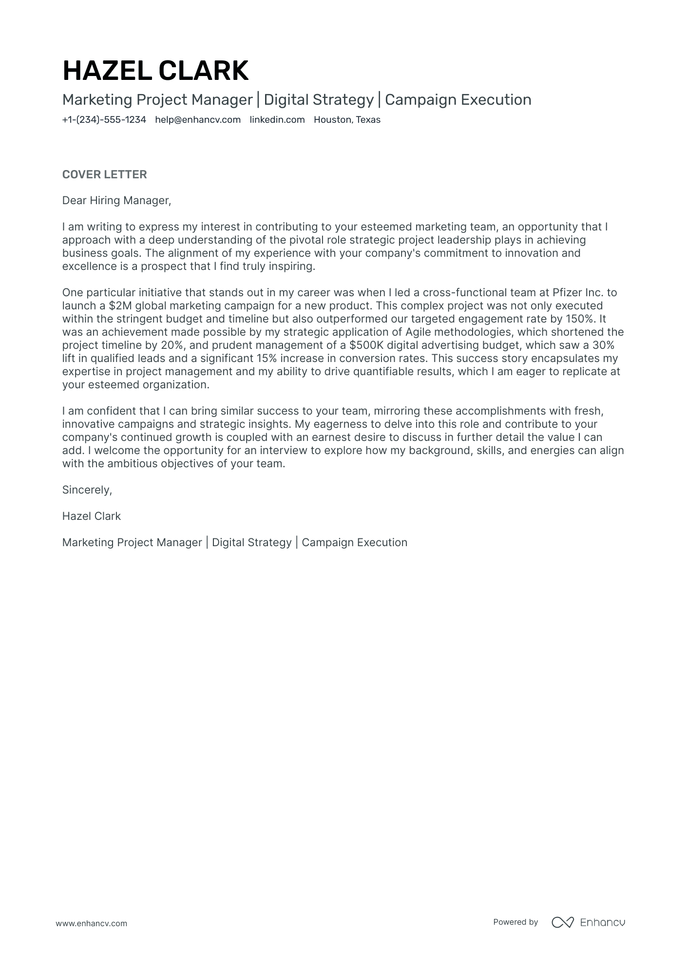 Marketing Project Manager Resume Example