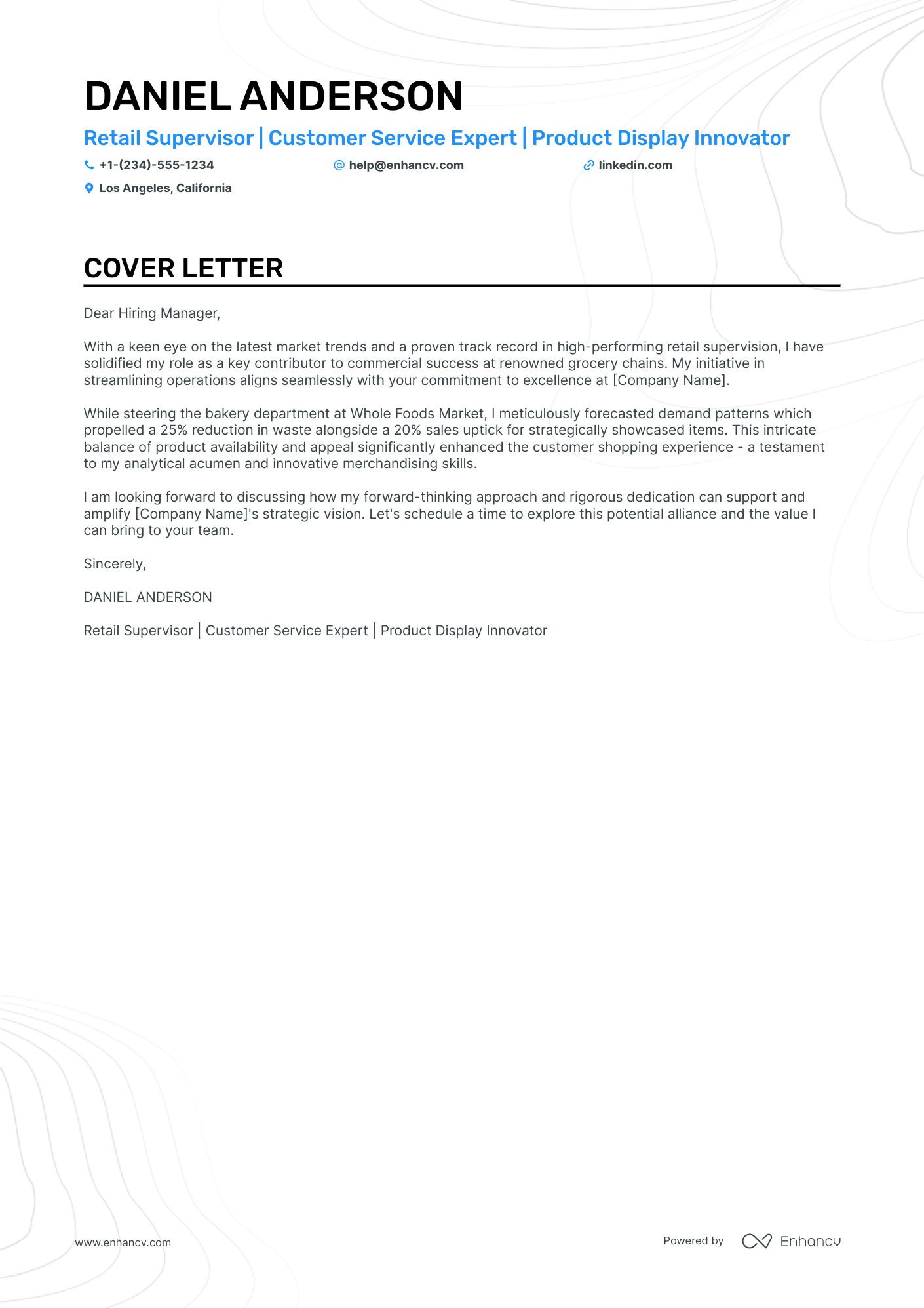 Retail Sales Supervisor Resume Example