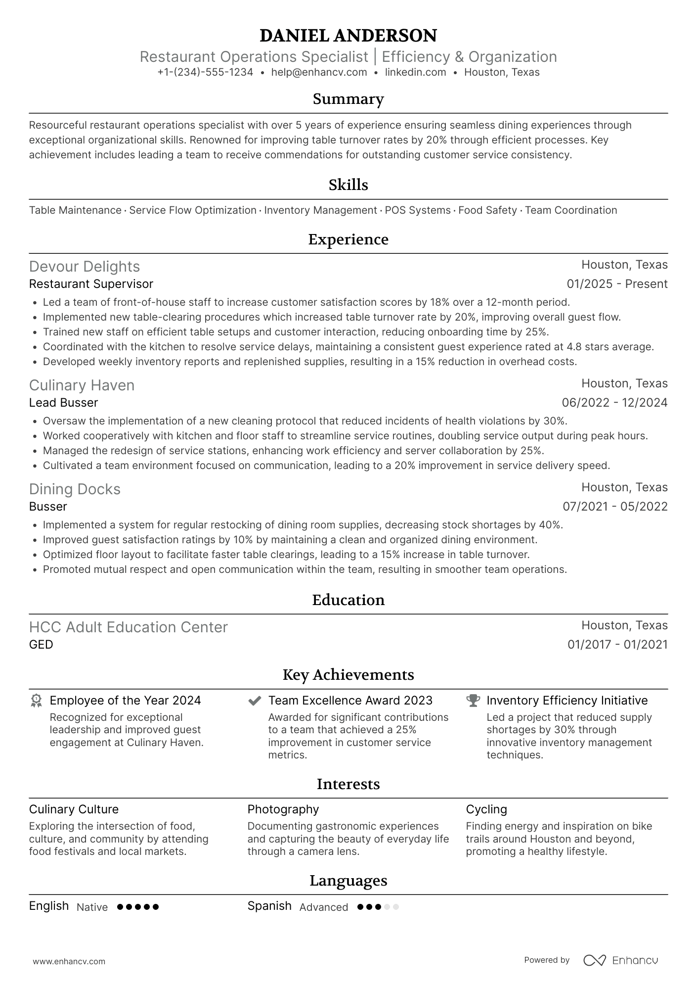 Busser Resume Example