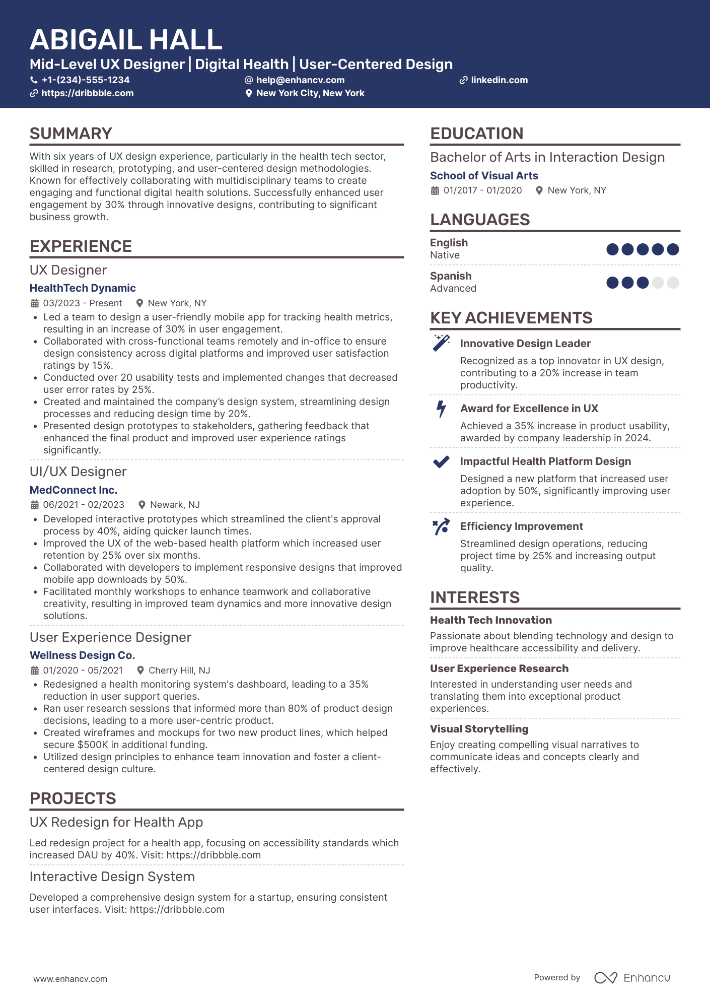 Silicon Valley Mid Level UX Designer Resume Example