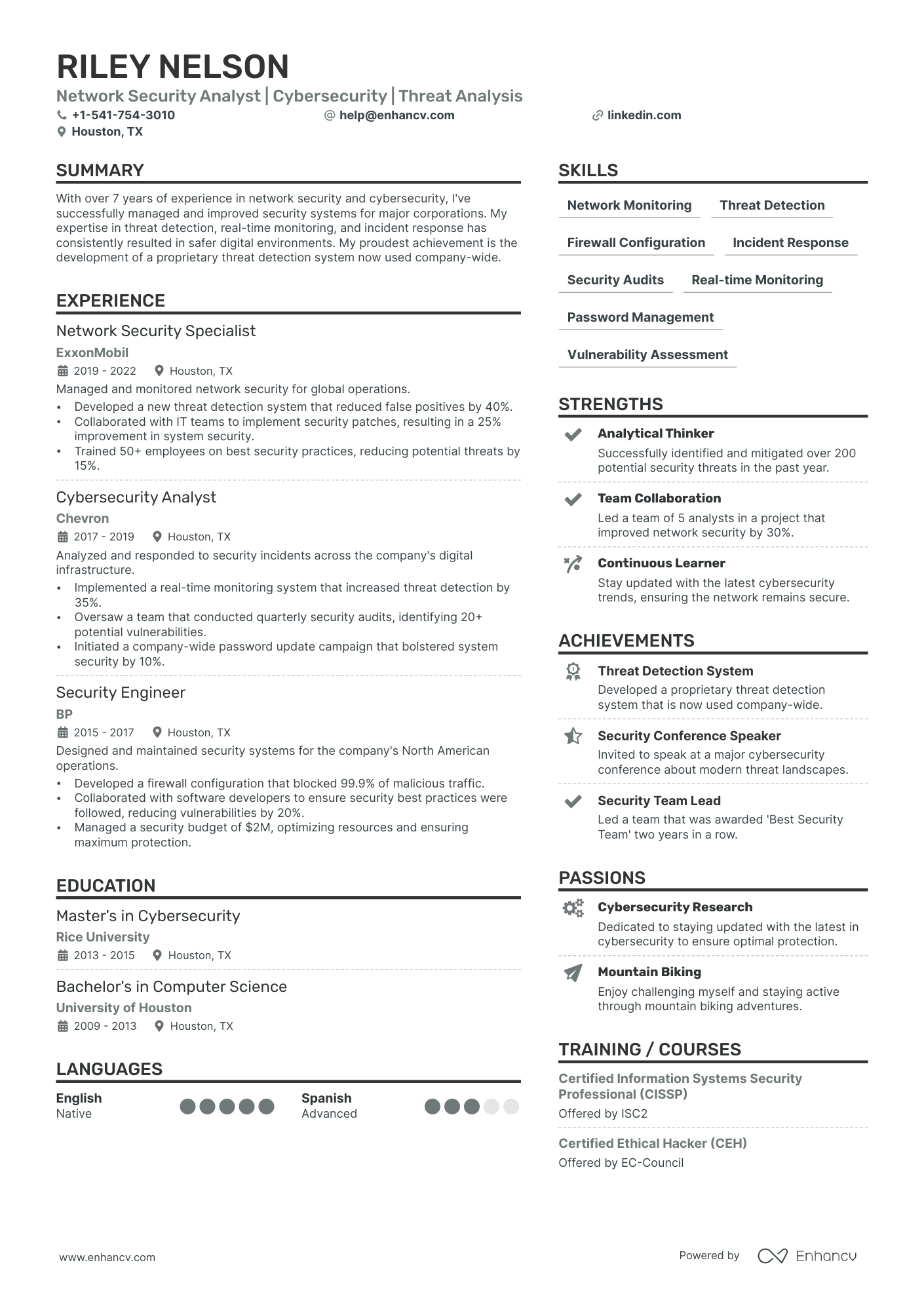 Security Analyst Resume Example