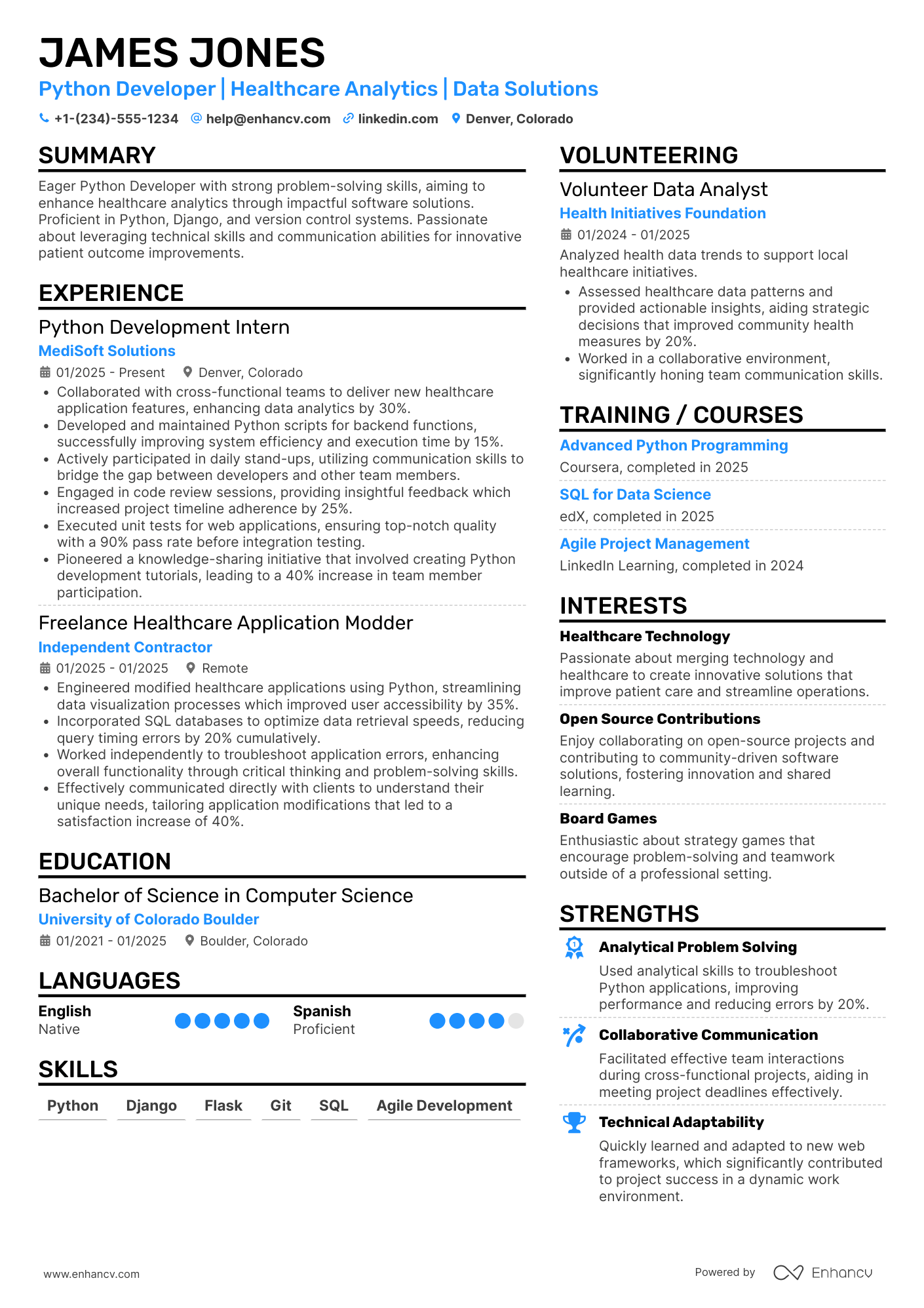 Entry Level Python Developer Resume Example
